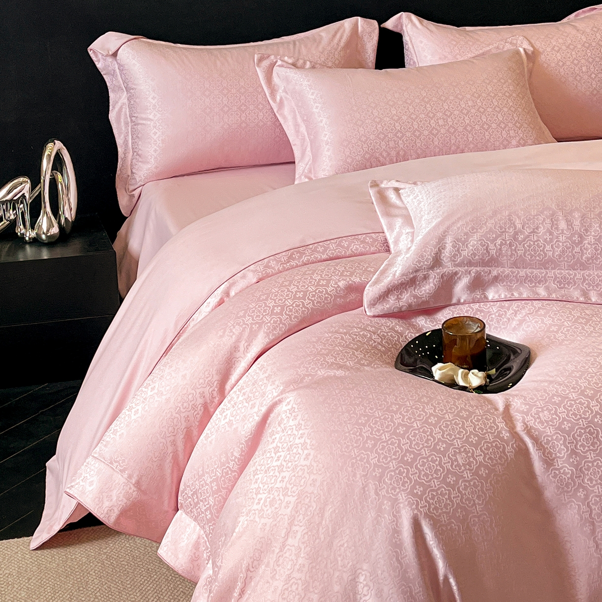 91家纺网 家纺一手货源 找家纺 置顶家纺 2026新款运吉亲肤提花麻绳系列四件套 运吉-浅豆沙