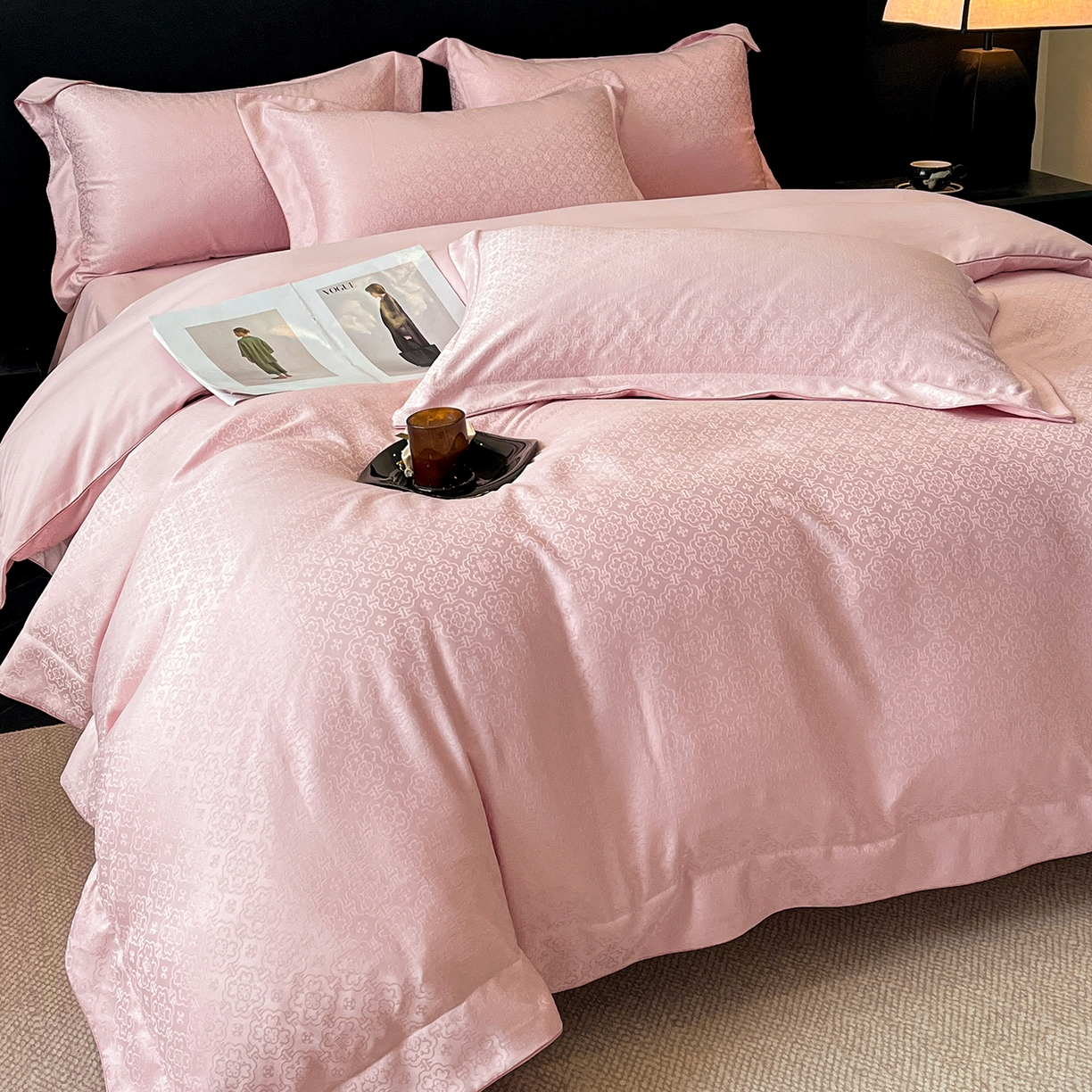 91家纺网 家纺一手货源 找家纺 置顶家纺 2026新款运吉亲肤提花麻绳系列四件套 运吉-浅豆沙