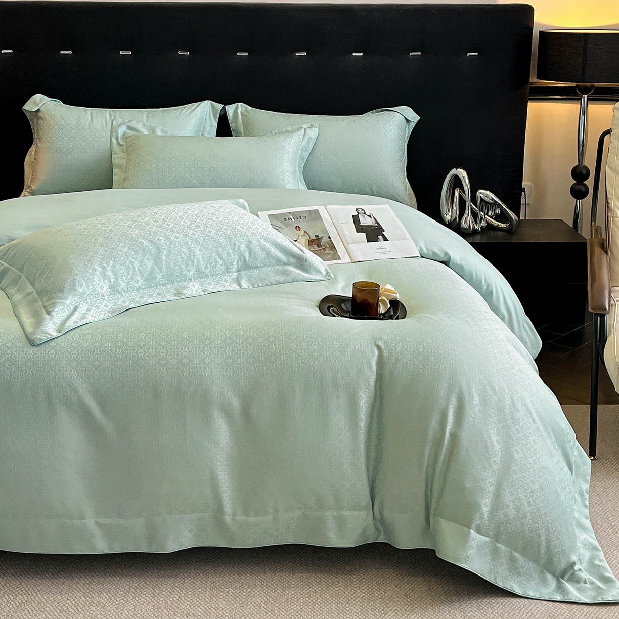 91家纺网 家纺一手货源 找家纺 置顶家纺 2026新款运吉亲肤提花麻绳系列四件套 运吉-水蓝