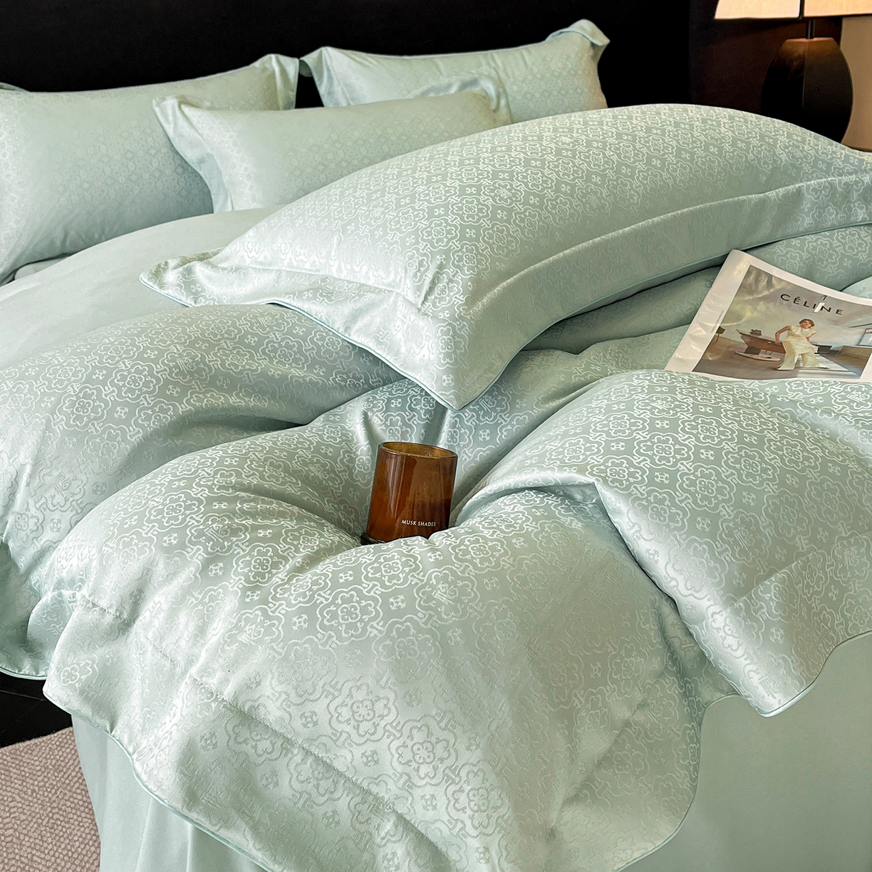 91家纺网 家纺一手货源 找家纺 置顶家纺 2026新款运吉亲肤提花麻绳系列四件套 运吉-水蓝