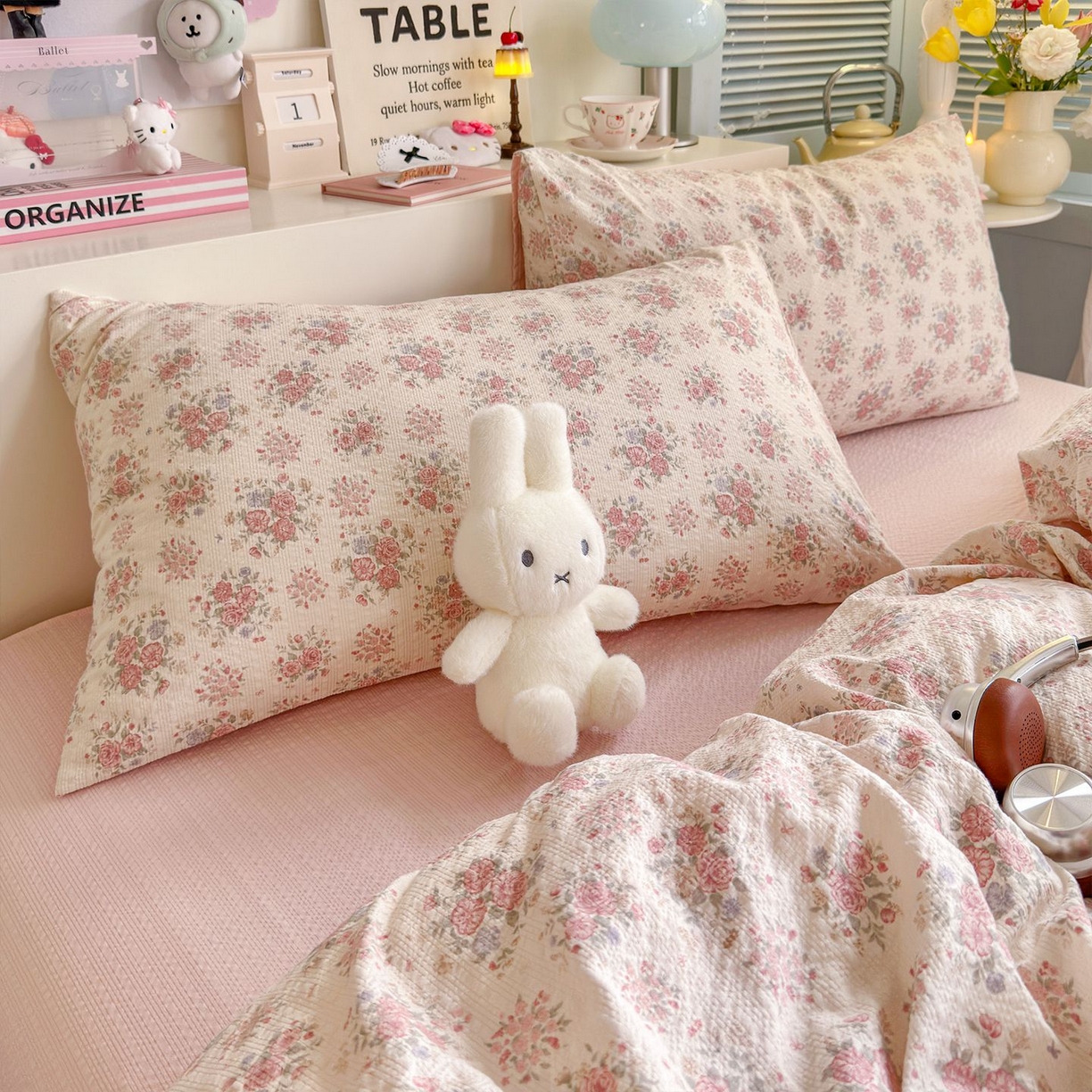 91家纺网 家纺一手货源 找家纺 优选 2026新款110g小清新高克重高品质直播热卖款A类泡芙棉双层纱四件套 春日限定