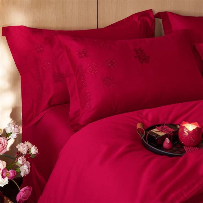 91家纺网 家纺一手货源 找家纺 红番天婚庆 2026新款全棉刺绣新中式婚庆四件套多件套 喜来多-红