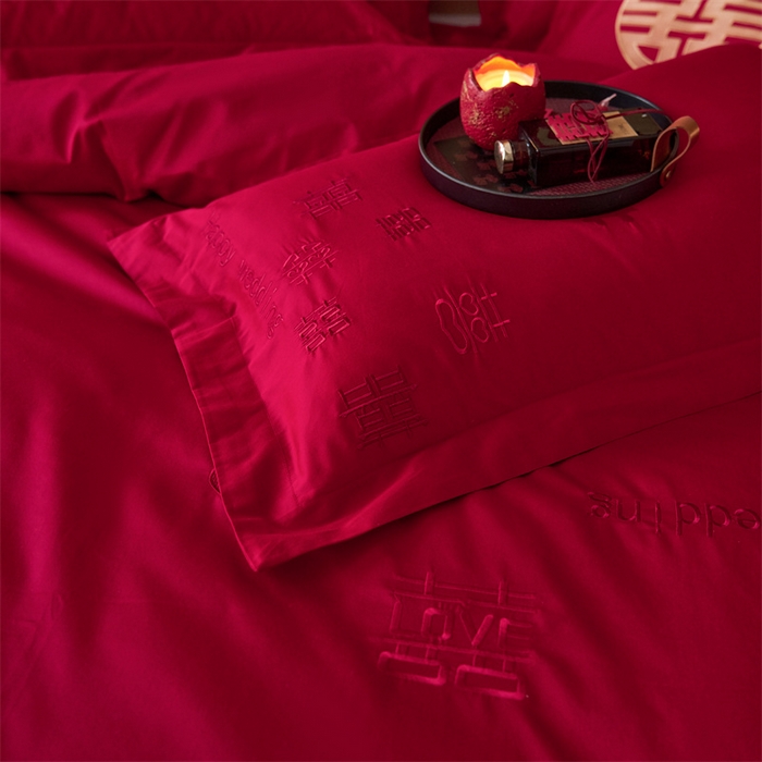 91家纺网 家纺一手货源 找家纺 红番天婚庆 2026新款全棉刺绣新中式婚庆四件套多件套 喜来多-红