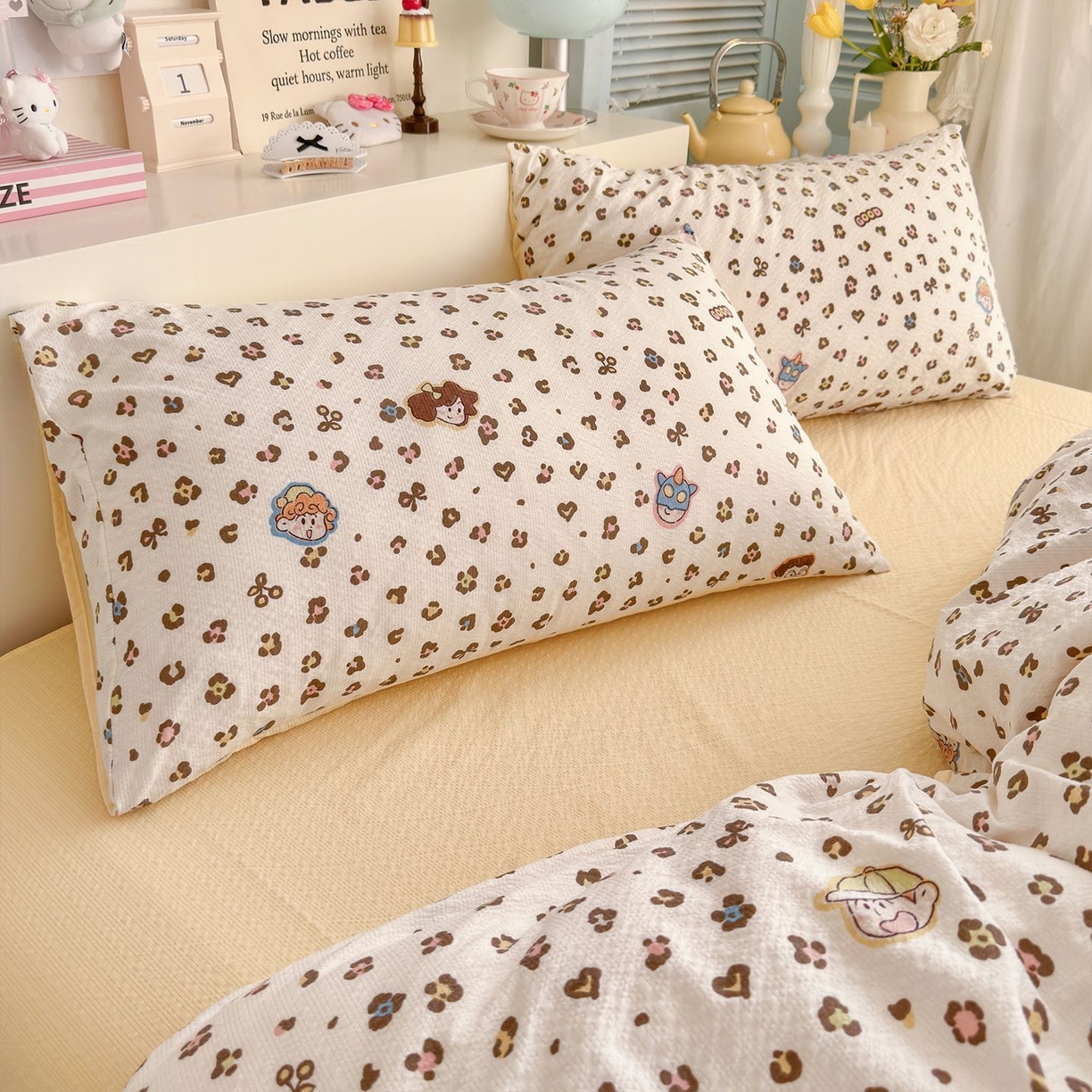 91家纺网 家纺一手货源 找家纺 优选 2026新款110g小清新高克重高品质直播热卖款A类泡芙棉双层纱四件套 好朋友