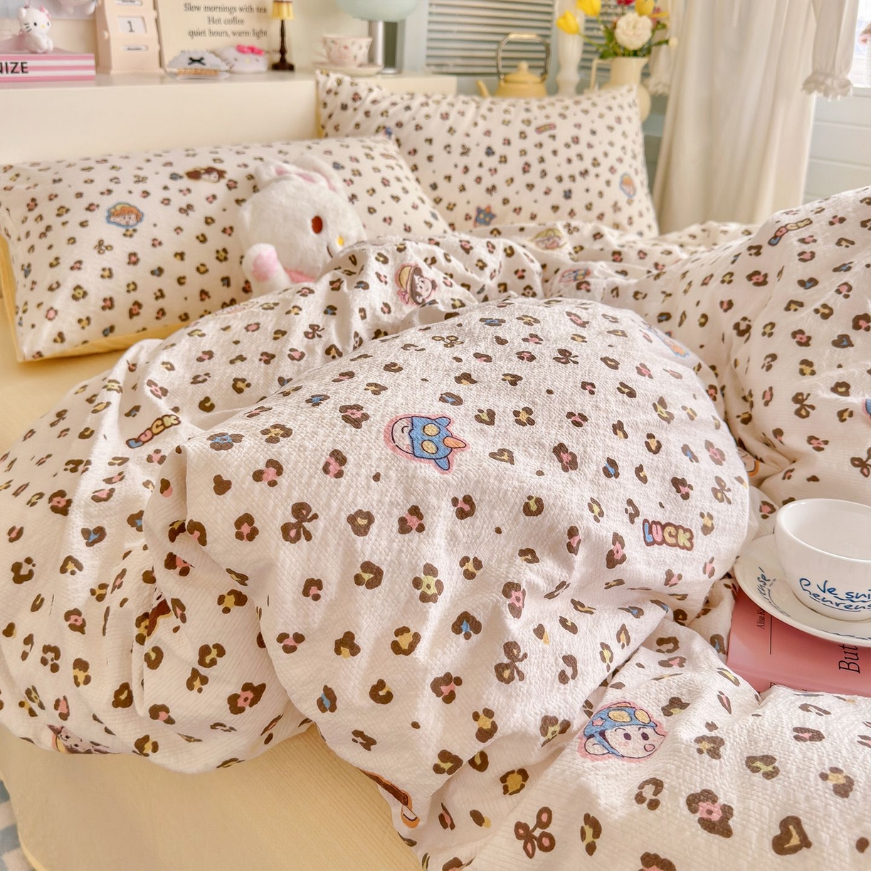 91家纺网 家纺一手货源 找家纺 优选 2026新款110g小清新高克重高品质直播热卖款A类泡芙棉双层纱四件套 好朋友