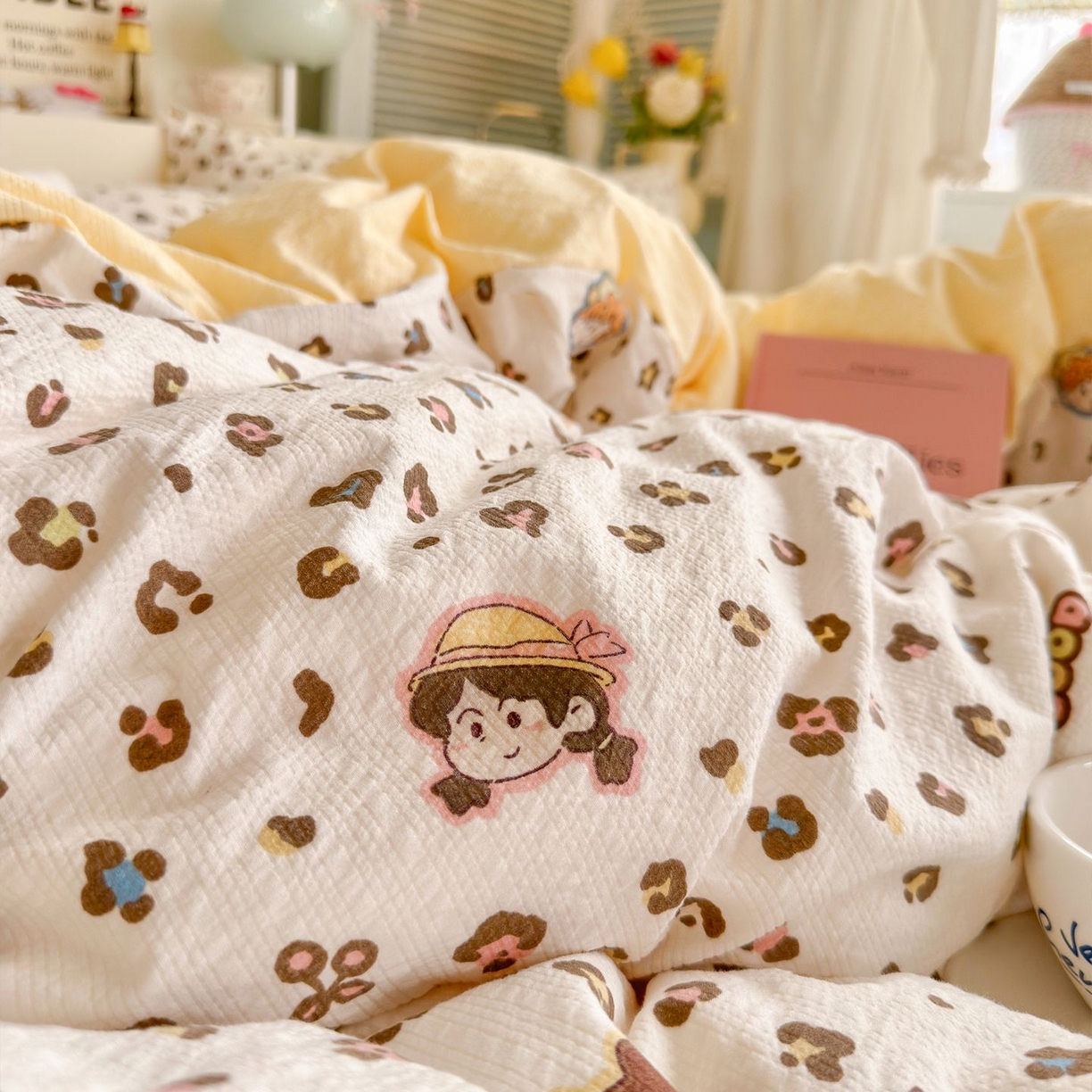 91家纺网 家纺一手货源 找家纺 优选 2026新款110g小清新高克重高品质直播热卖款A类泡芙棉双层纱四件套 好朋友