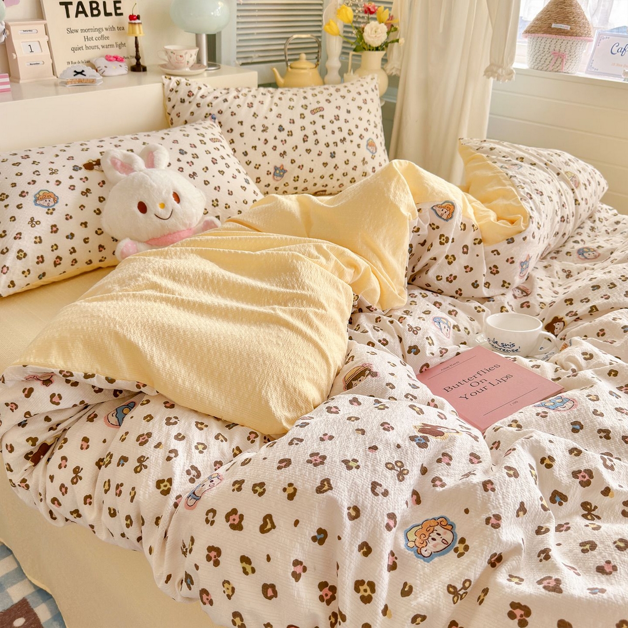 91家纺网 家纺一手货源 找家纺 优选 2026新款110g小清新高克重高品质直播热卖款A类泡芙棉双层纱四件套 好朋友