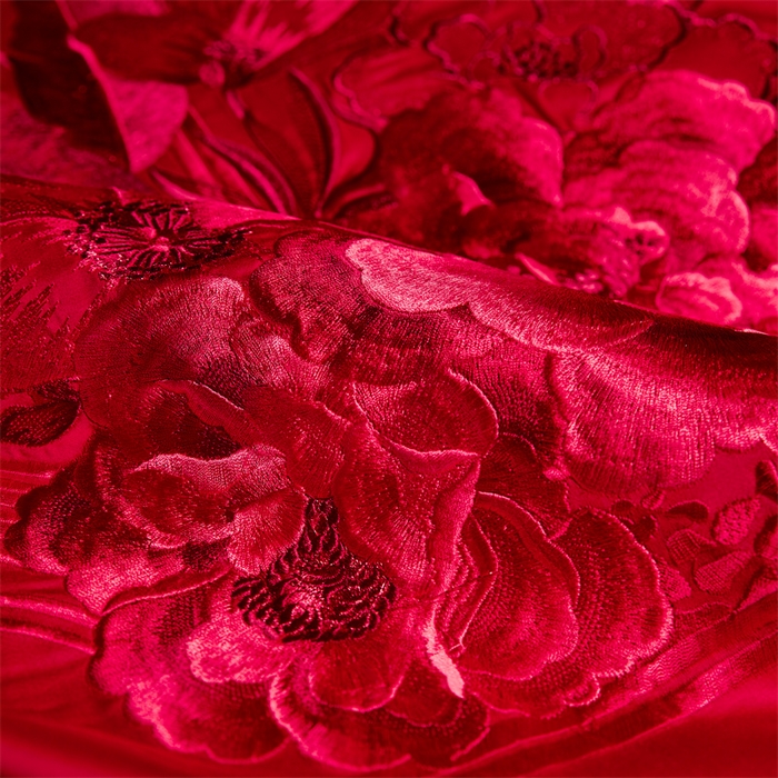 91家纺网 家纺一手货源 找家纺 红番天婚庆 2026新款全棉刺绣新中式婚庆四件套多件套 禧绣盈门-红