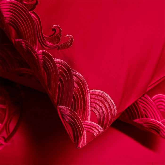 91家纺网 家纺一手货源 找家纺 红番天婚庆 2026新款全棉刺绣新中式婚庆四件套多件套 禧绣盈门-红