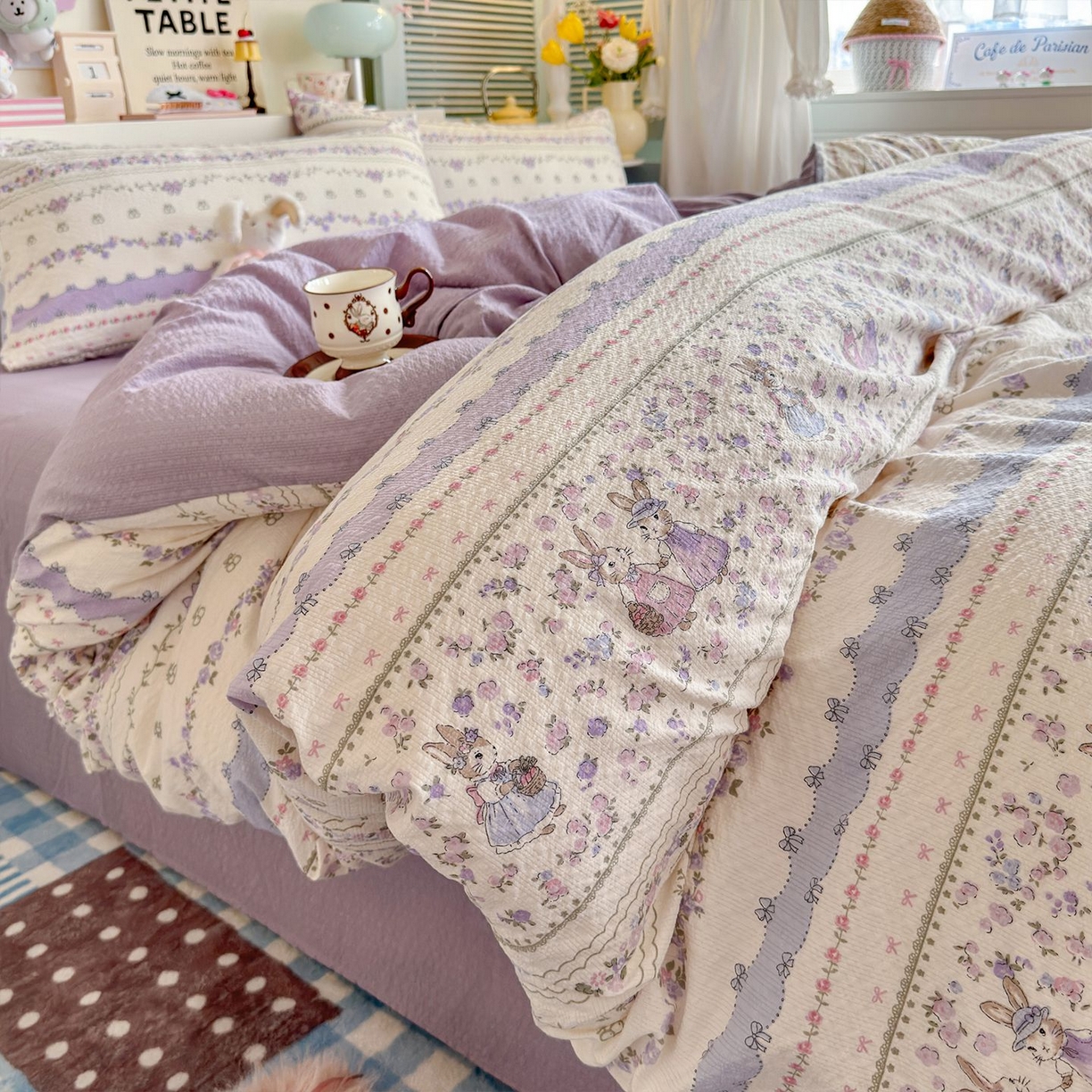 优选 2026新款小清新110g高品质直播热卖款A类泡芙棉双层纱四件套 花清梦