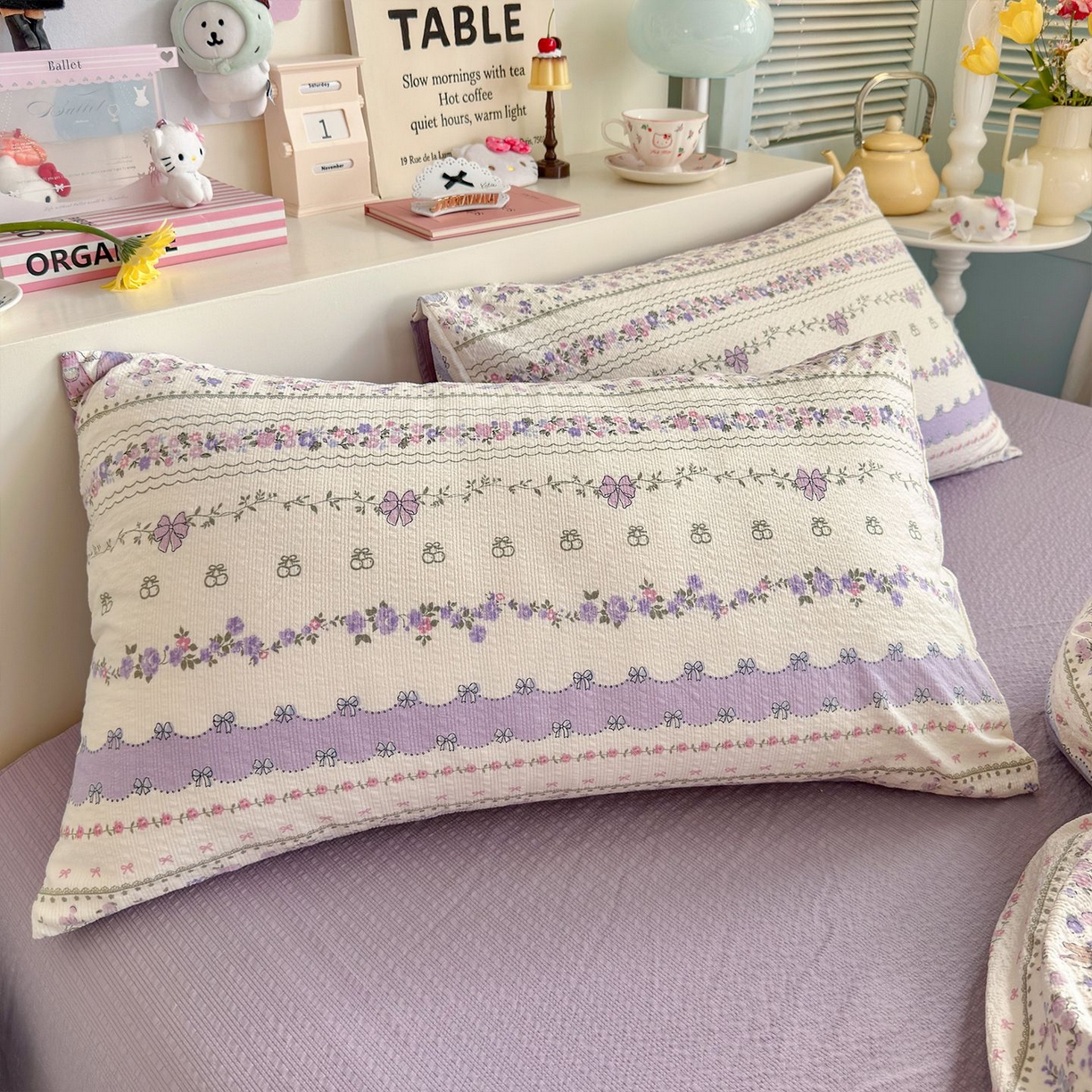 91家纺网 家纺一手货源 找家纺 优选 2026新款小清新110g高品质直播热卖款A类泡芙棉双层纱四件套 花清梦