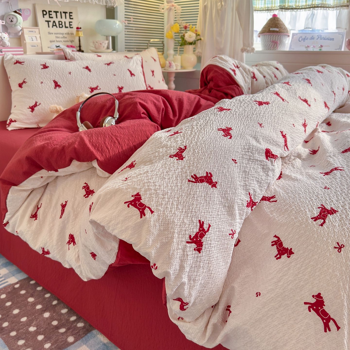 优选 2026新款110g小清新高克重高品质直播热卖款A类泡芙棉双层纱四件套 马上有钱