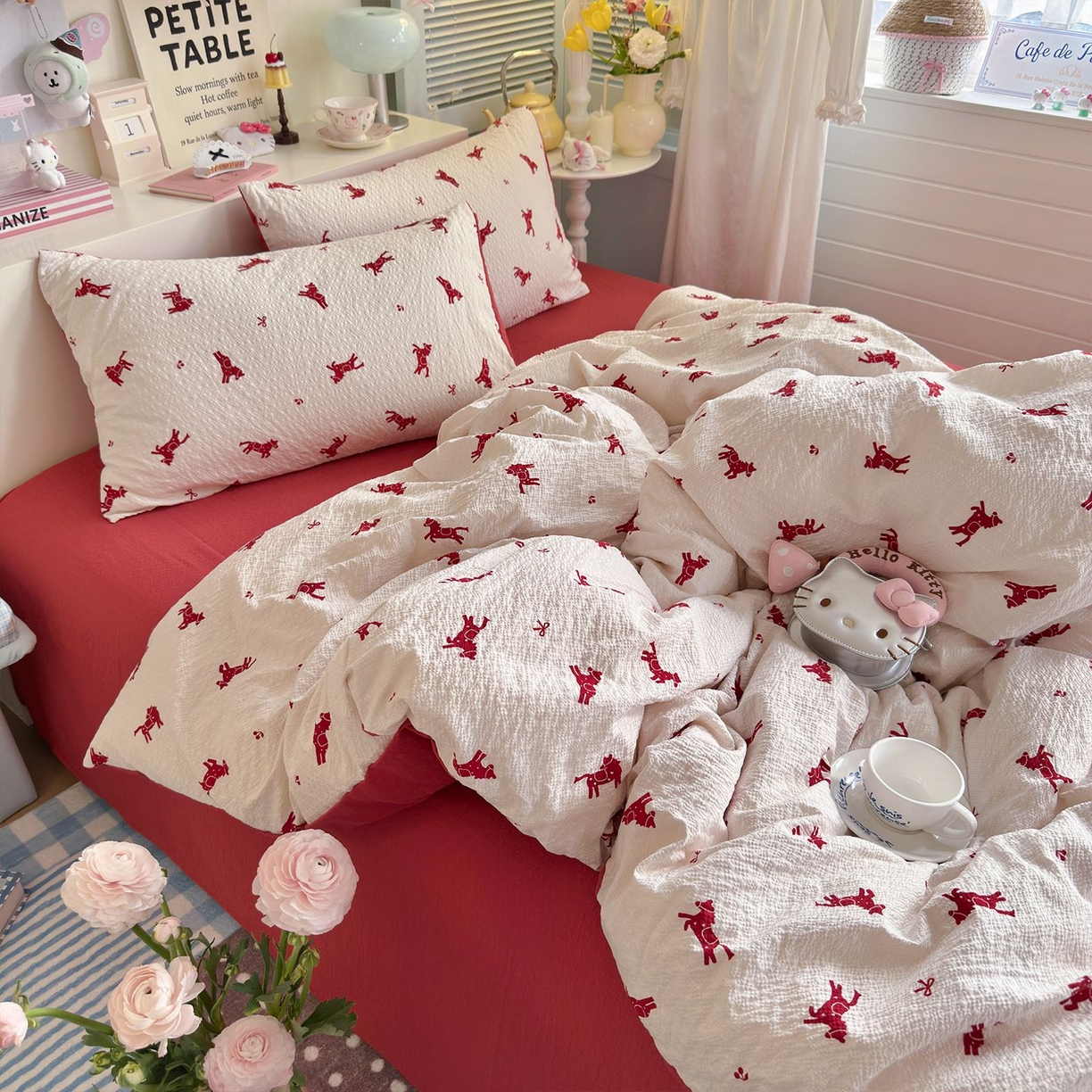 91家纺网 家纺一手货源 找家纺 优选 2026新款110g小清新高克重高品质直播热卖款A类泡芙棉双层纱四件套 马上有钱