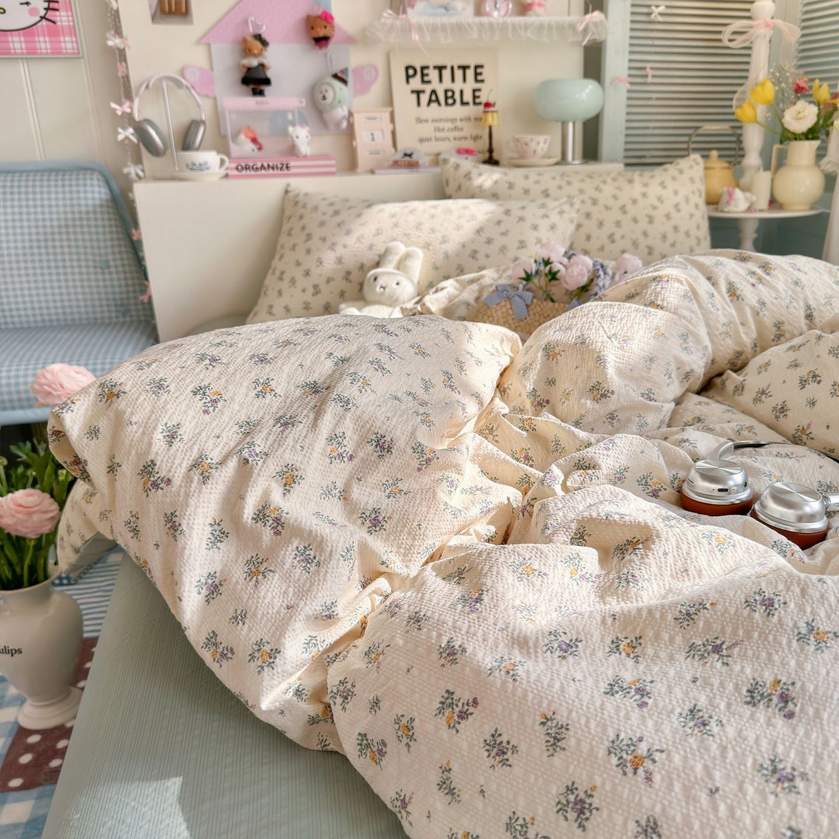 91家纺网 家纺一手货源 找家纺 优选 2026新款110g小清新高克重高品质直播热卖款A类泡芙棉双层纱四件套 七里香