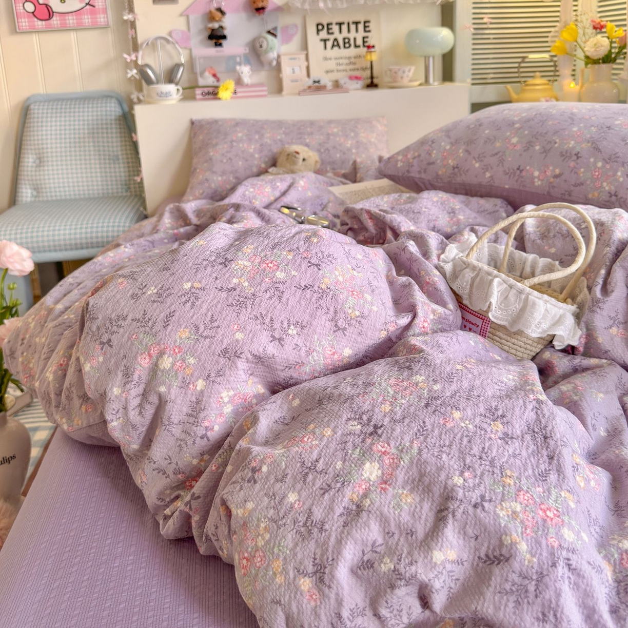 91家纺网 家纺一手货源 找家纺 优选 2026新款110g小清新高克重高品质直播热卖款A类泡芙棉双层纱四件套 香风颂