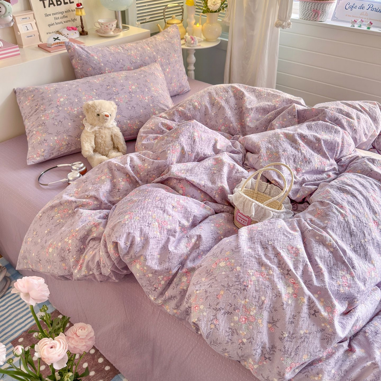 91家纺网 家纺一手货源 找家纺 优选 2026新款110g小清新高克重高品质直播热卖款A类泡芙棉双层纱四件套 香风颂