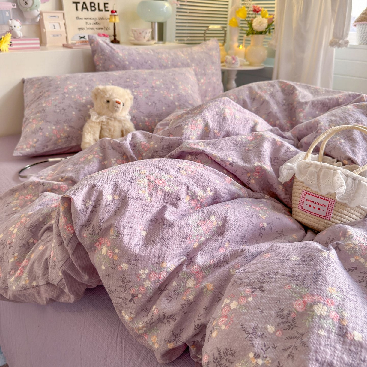 91家纺网 家纺一手货源 找家纺 优选 2026新款110g小清新高克重高品质直播热卖款A类泡芙棉双层纱四件套 香风颂