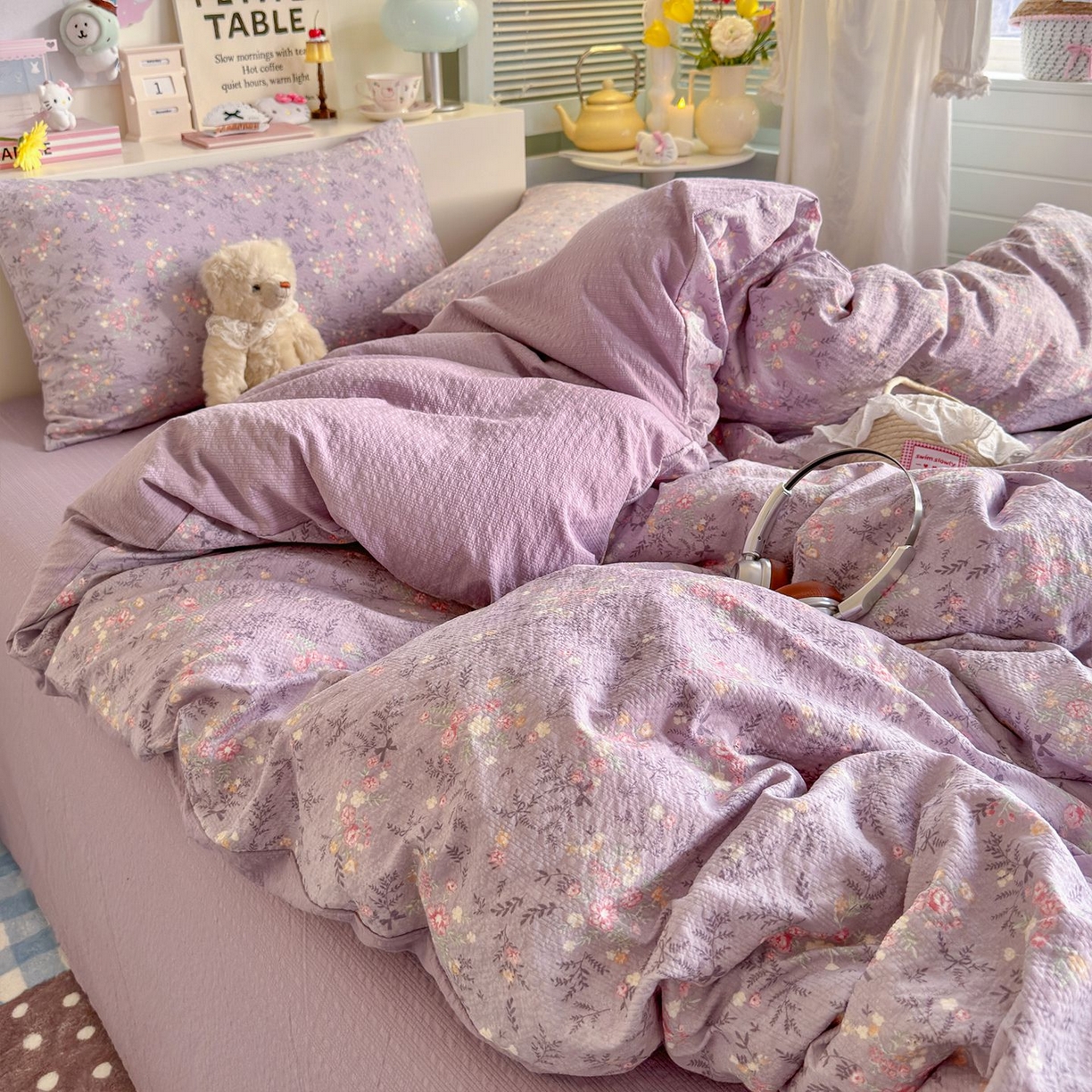 91家纺网 家纺一手货源 找家纺 优选 2026新款110g小清新高克重高品质直播热卖款A类泡芙棉双层纱四件套 香风颂