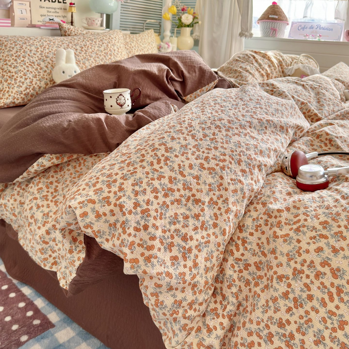 优选 2026新款110g小清新高克重高品质直播热卖款A类泡芙棉双层纱四件套 伊柠