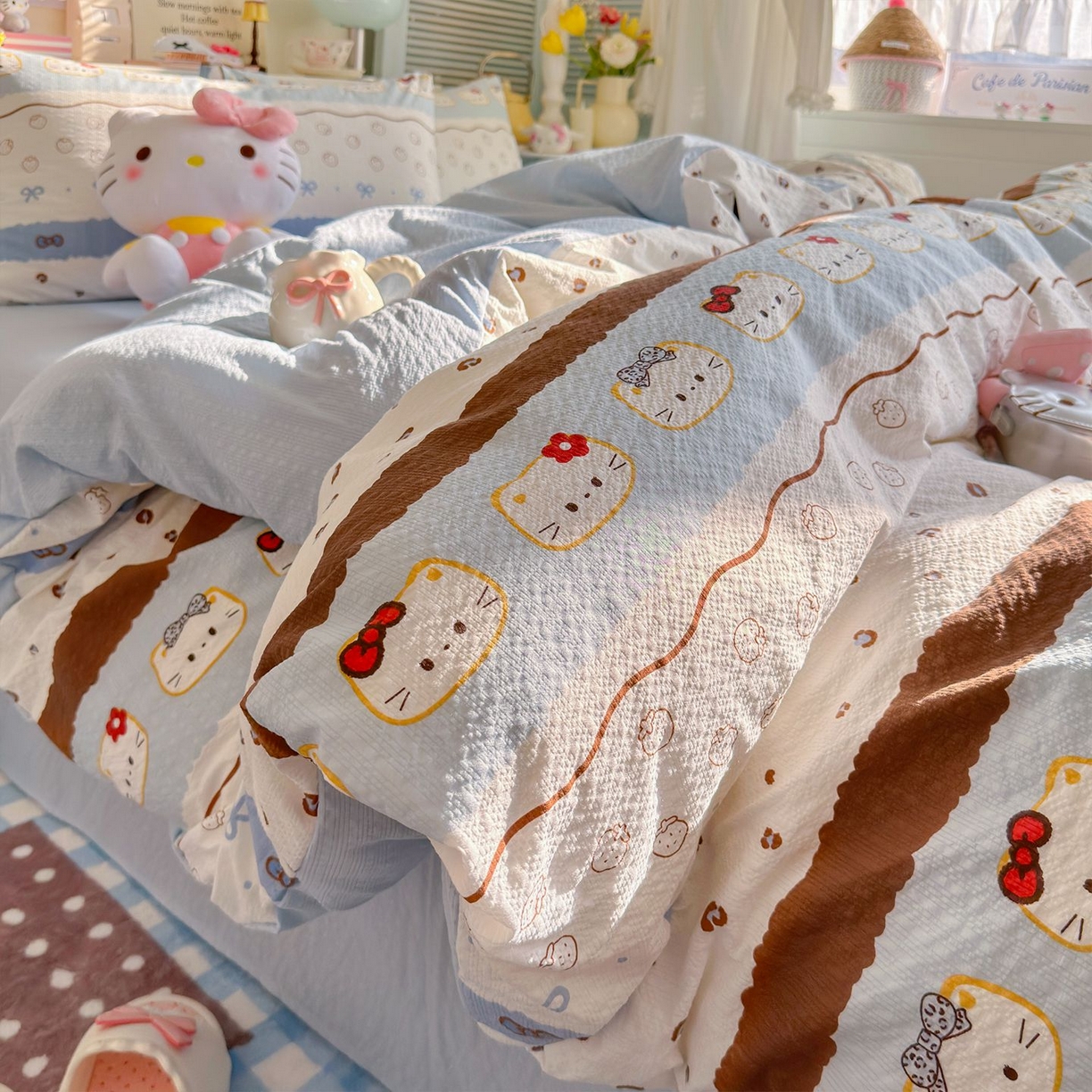 91家纺网 家纺一手货源 找家纺 （总）优选良品 2026新款小清新110g高品质直播热卖款A类泡芙棉双层纱四件套