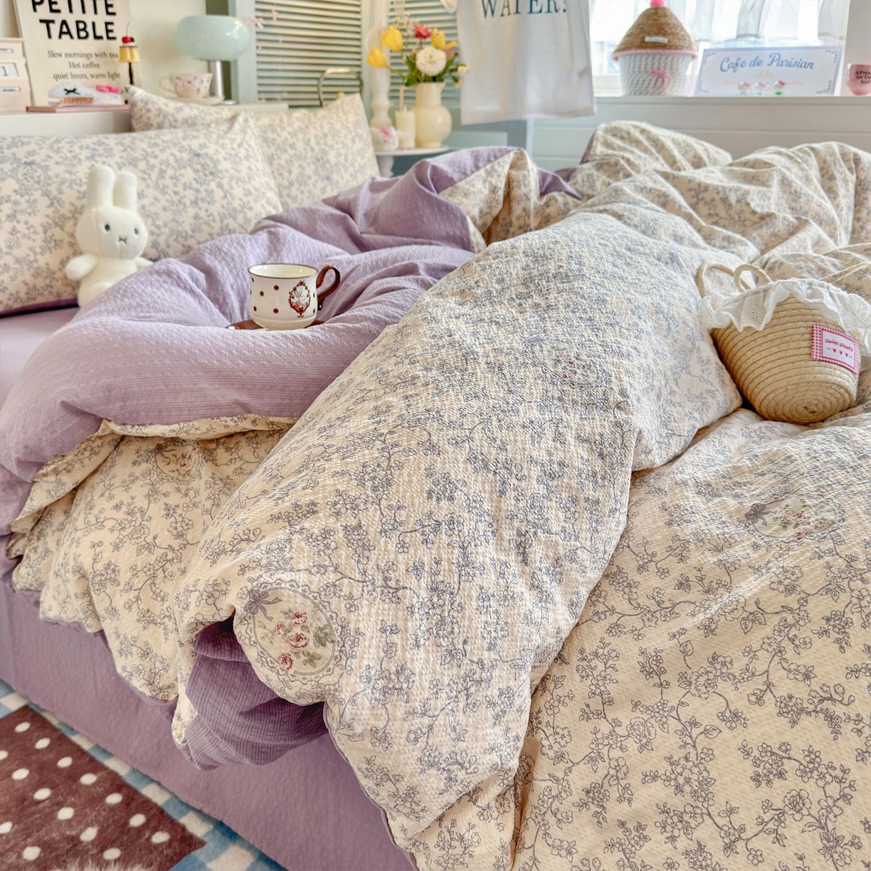 91家纺网 家纺一手货源 找家纺 （总）优选良品 2026新款小清新110g高品质直播热卖款A类泡芙棉双层纱四件套