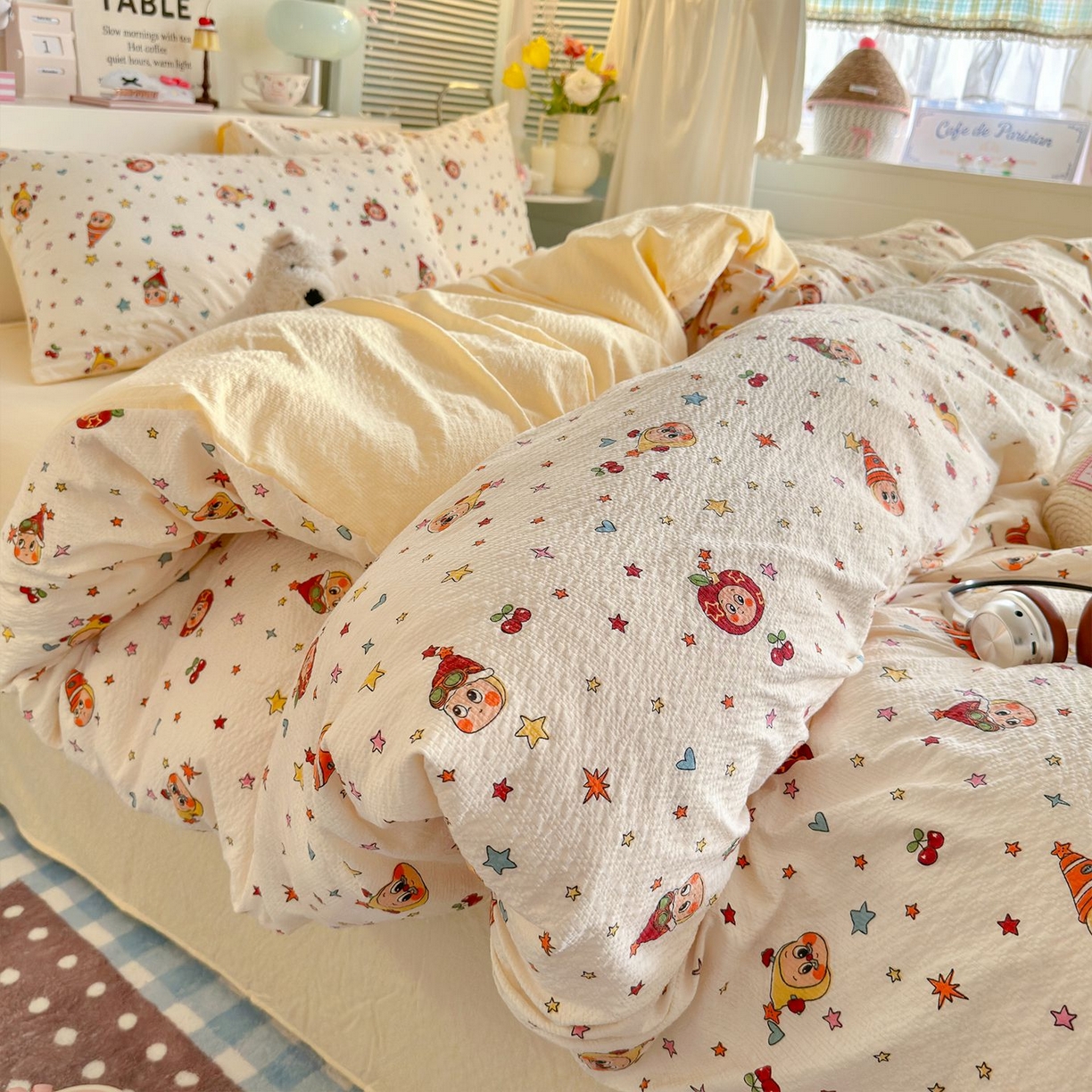 91家纺网 家纺一手货源 找家纺 （总）优选良品 2026新款小清新110g高品质直播热卖款A类泡芙棉双层纱四件套