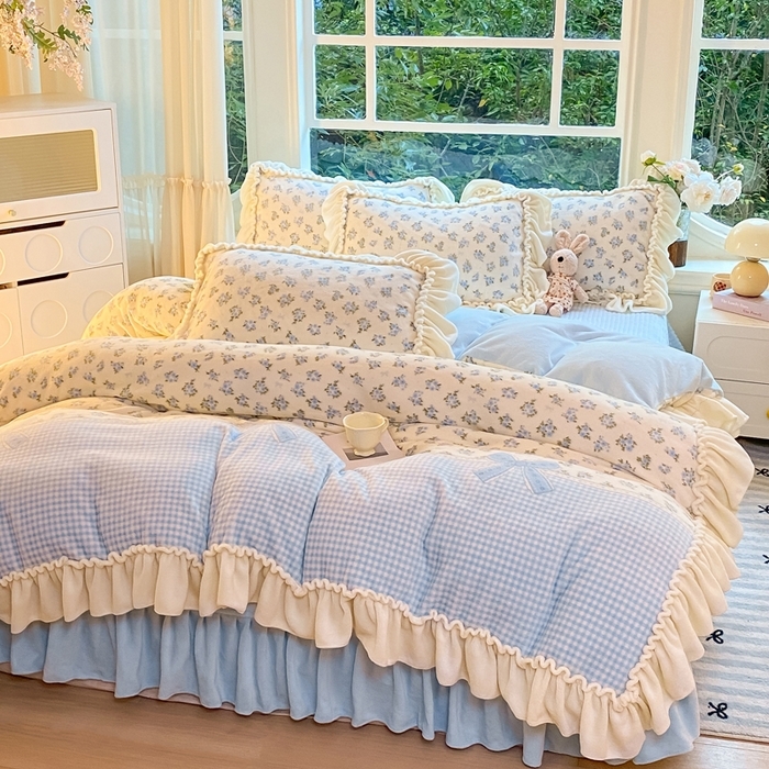 91家纺网 家纺一手货源 找家纺 （总）大麦家纺 2025新款牛奶绒印花夹棉花边床盖四件套