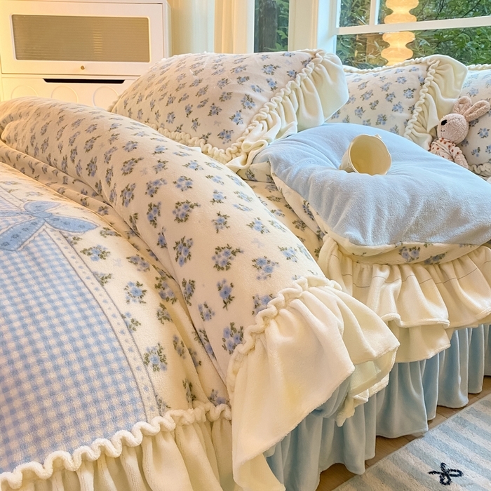 91家纺网 家纺一手货源 找家纺 （总）大麦家纺 2025新款牛奶绒印花夹棉花边床盖四件套