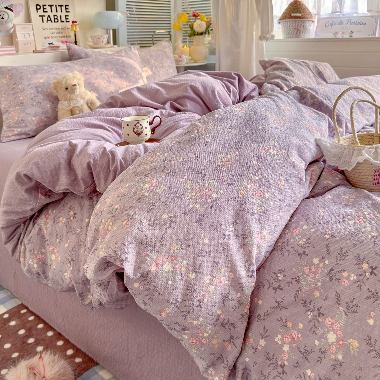 91家纺网 家纺一手货源 找家纺 （总）优选良品 2026新款小清新110g高品质直播热卖款A类泡芙棉双层纱四件套