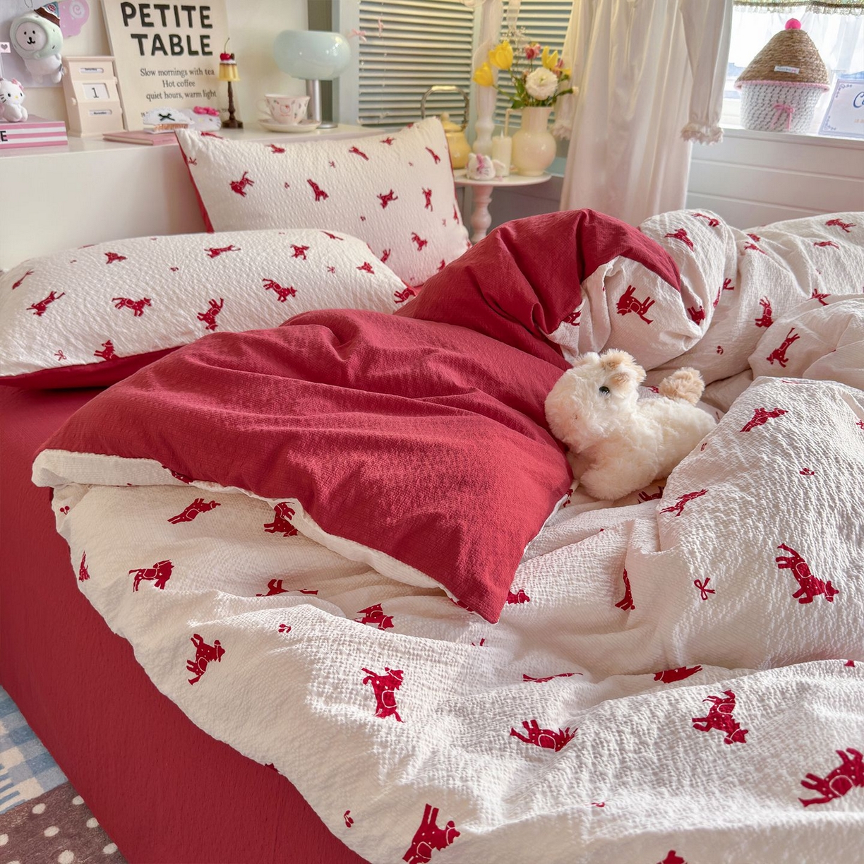 91家纺网 家纺一手货源 找家纺 优选良品 2026新款小清新110g高品质直播热卖款A类泡芙棉双层纱四件套 马上有钱