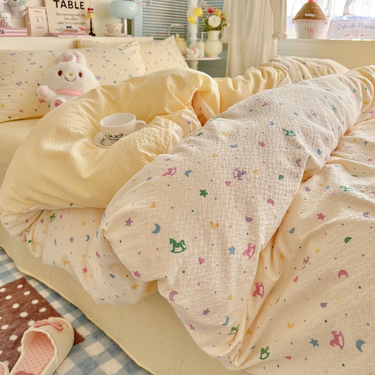 优选良品 2026新款小清新110g高品质直播热卖款A类泡芙棉双层纱四件套 绚烂星空