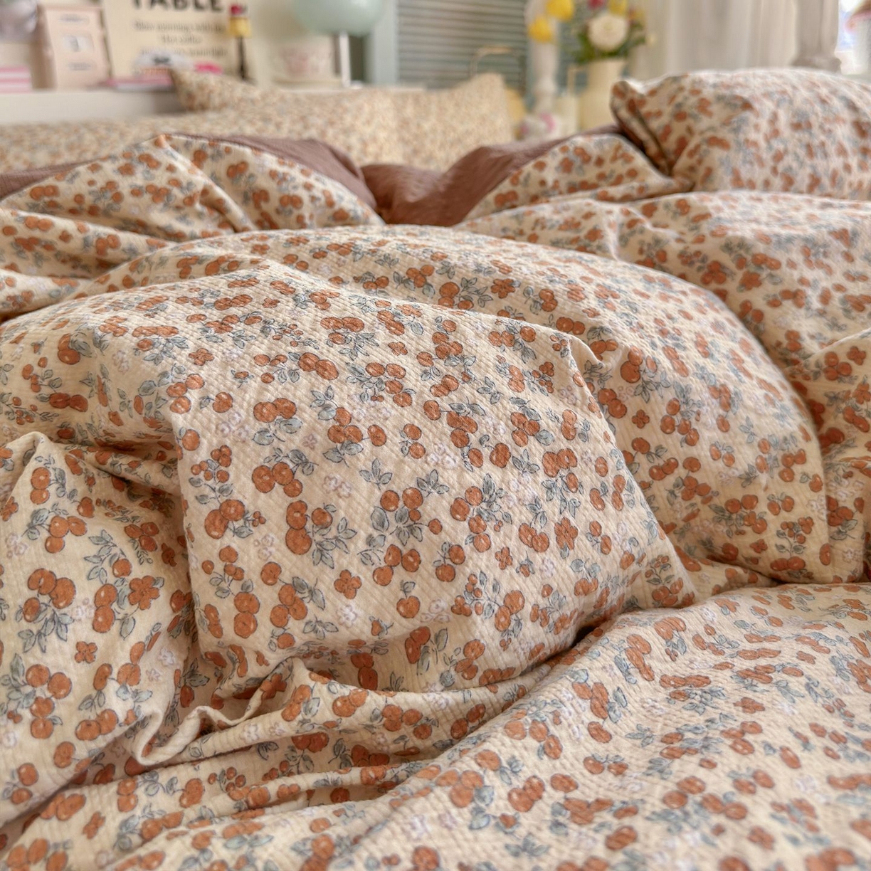 91家纺网 家纺一手货源 找家纺 优选良品 2026新款小清新110g高品质直播热卖款A类泡芙棉双层纱四件套 伊柠