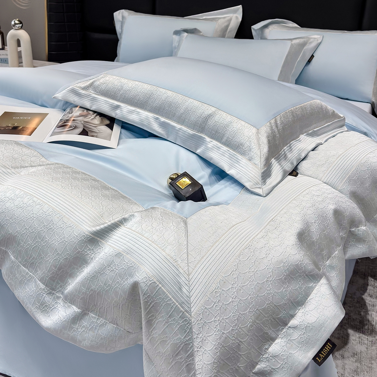 91家纺网 家纺一手货源 找家纺 （总）莱势 2026新款100支全棉纯棉50x50s埃及长绒棉法式高精密金丝提花厚织四件套