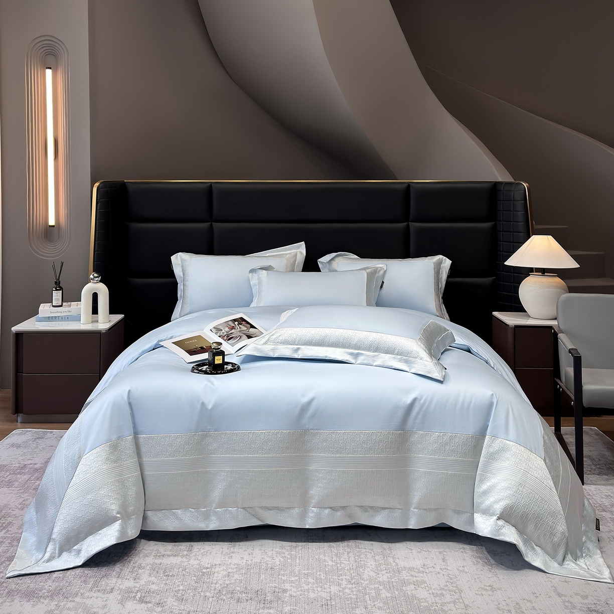 91家纺网 家纺一手货源 找家纺 （总）莱势 2026新款100支全棉纯棉50x50s埃及长绒棉法式高精密金丝提花厚织四件套