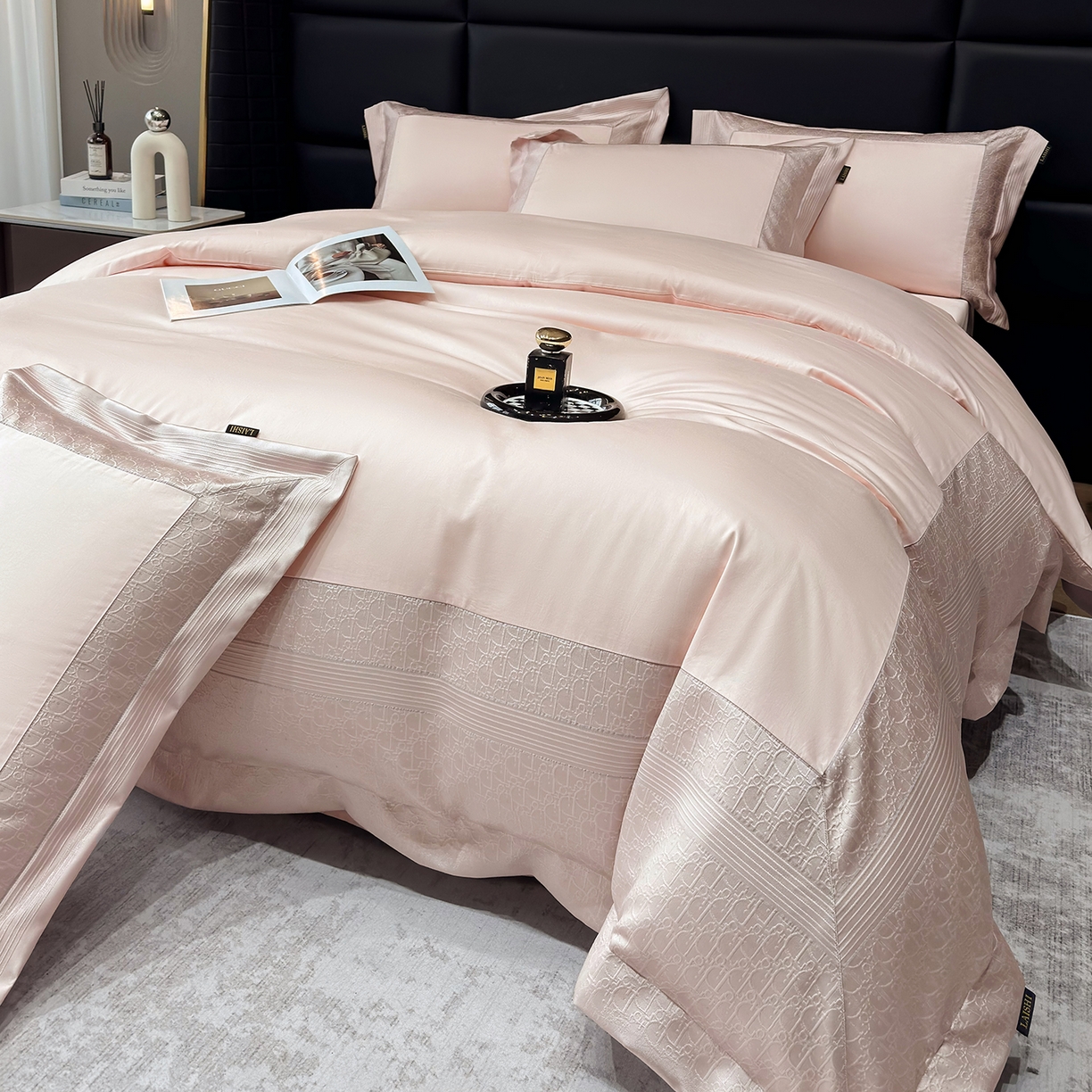 91家纺网 家纺一手货源 找家纺 （总）莱势 2026新款100支全棉纯棉50x50s埃及长绒棉法式高精密金丝提花厚织四件套