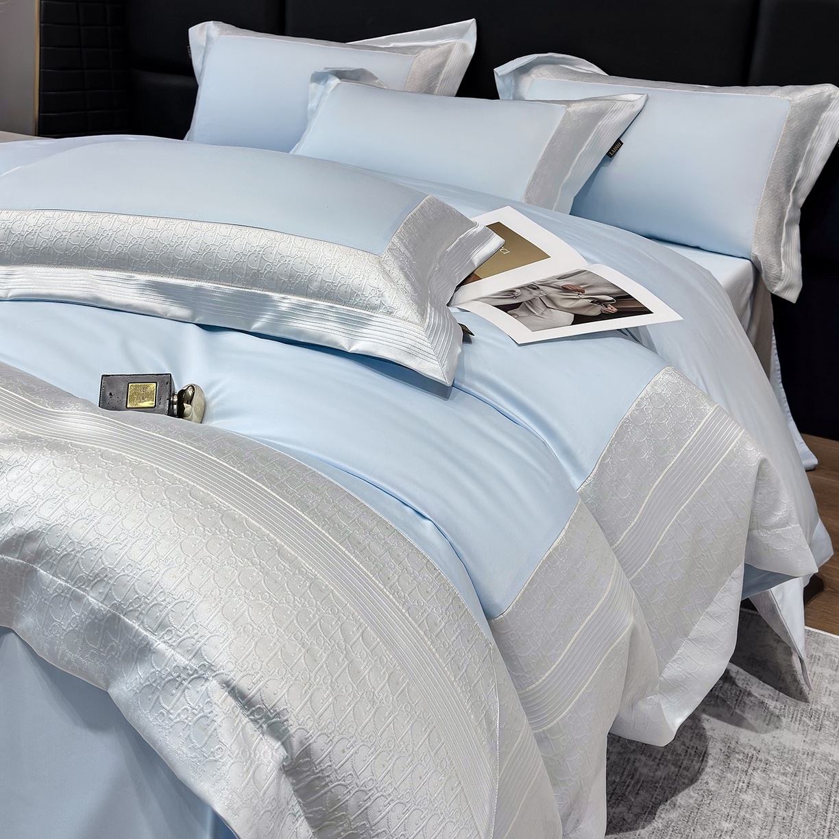 91家纺网 家纺一手货源 找家纺 （总）莱势 2026新款100支全棉纯棉50x50s埃及长绒棉法式高精密金丝提花厚织四件套