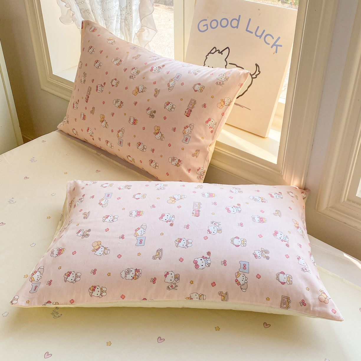 黑马家居 2026新款13070全棉印花小清新卡通花卉单品枕套系列 凯蒂公主