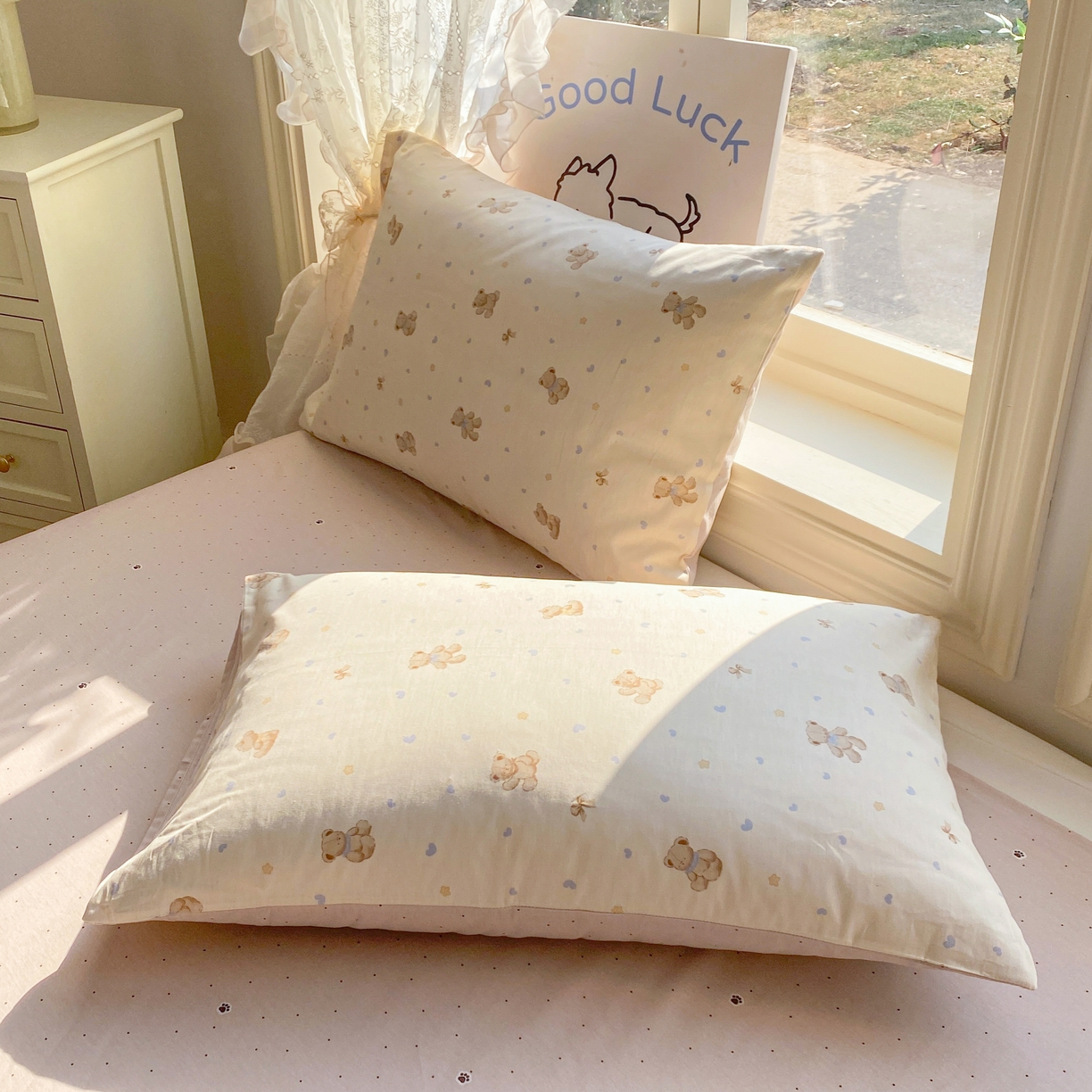 黑马家居 2026新款13070全棉印花小清新卡通花卉单品枕套系列 泡泡熊