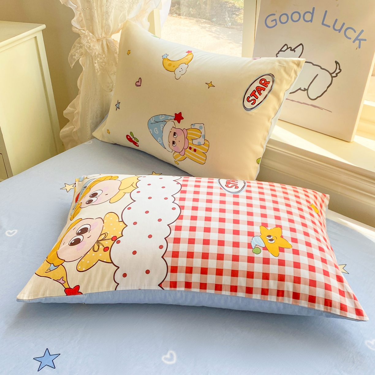 黑马家居 2026新款13070全棉印花小清新卡通花卉单品枕套系列 晚安星星人