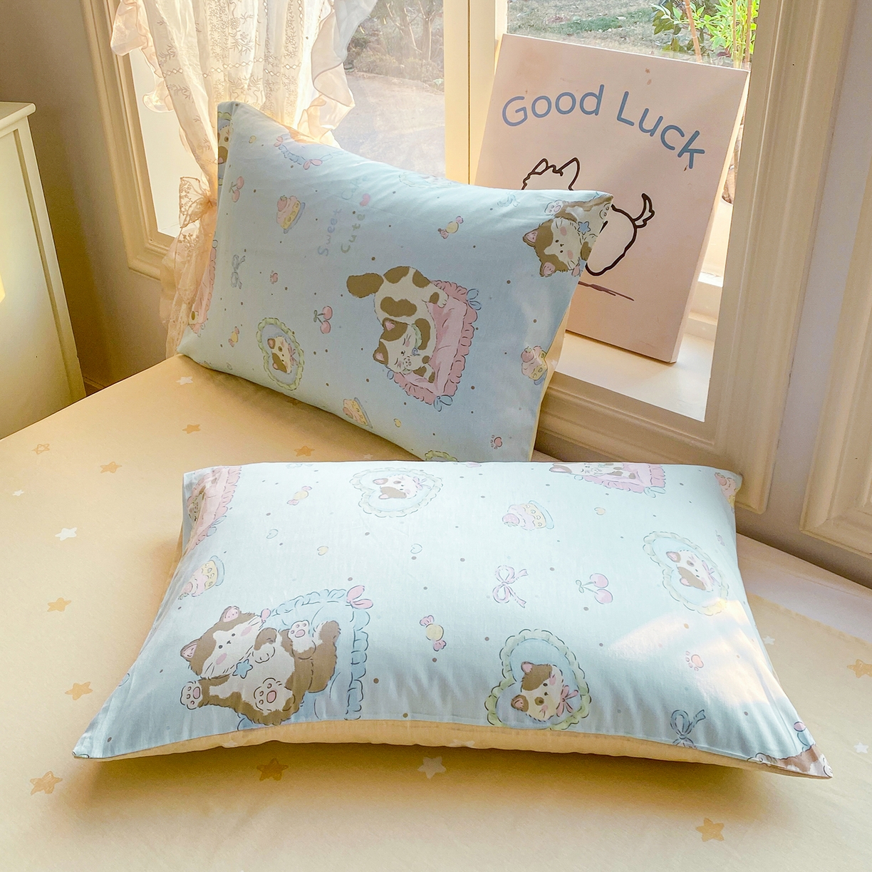 91家纺网 家纺一手货源 找家纺 黑马家居 2026新款13070全棉印花小清新卡通花卉单品被套系列 懒猫猫