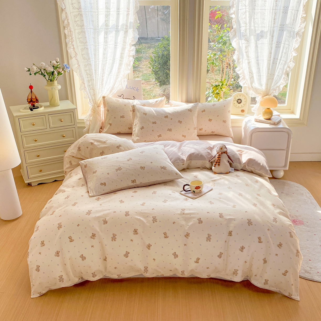 91家纺网 家纺一手货源 找家纺 黑马家居 2026新款13070全棉印花小清新卡通花卉单品被套系列 泡泡熊