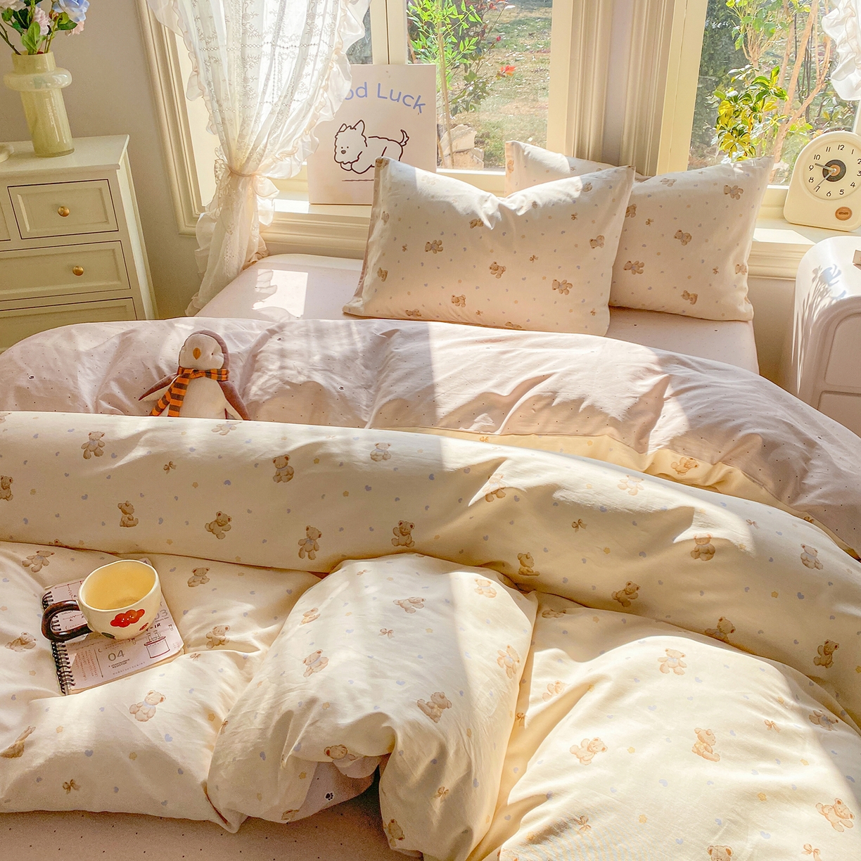 91家纺网 家纺一手货源 找家纺 黑马家居 2026新款13070全棉印花小清新卡通花卉单品被套系列 泡泡熊