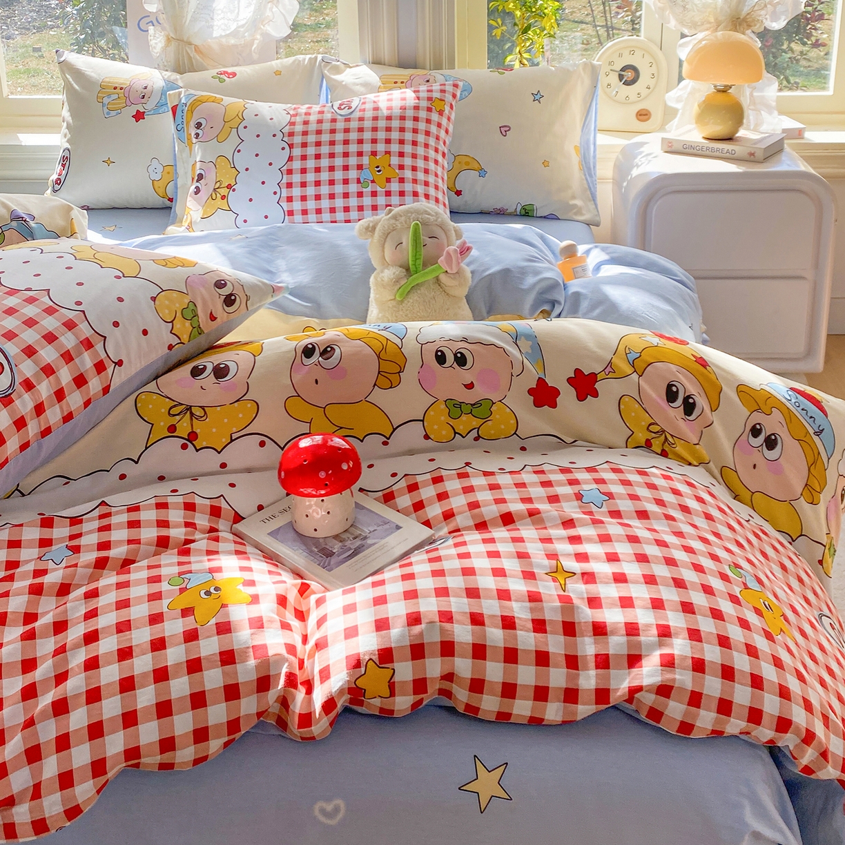 91家纺网 家纺一手货源 找家纺 黑马家居 2026新款13070全棉印花小清新卡通花卉单品被套系列 晚安星星人