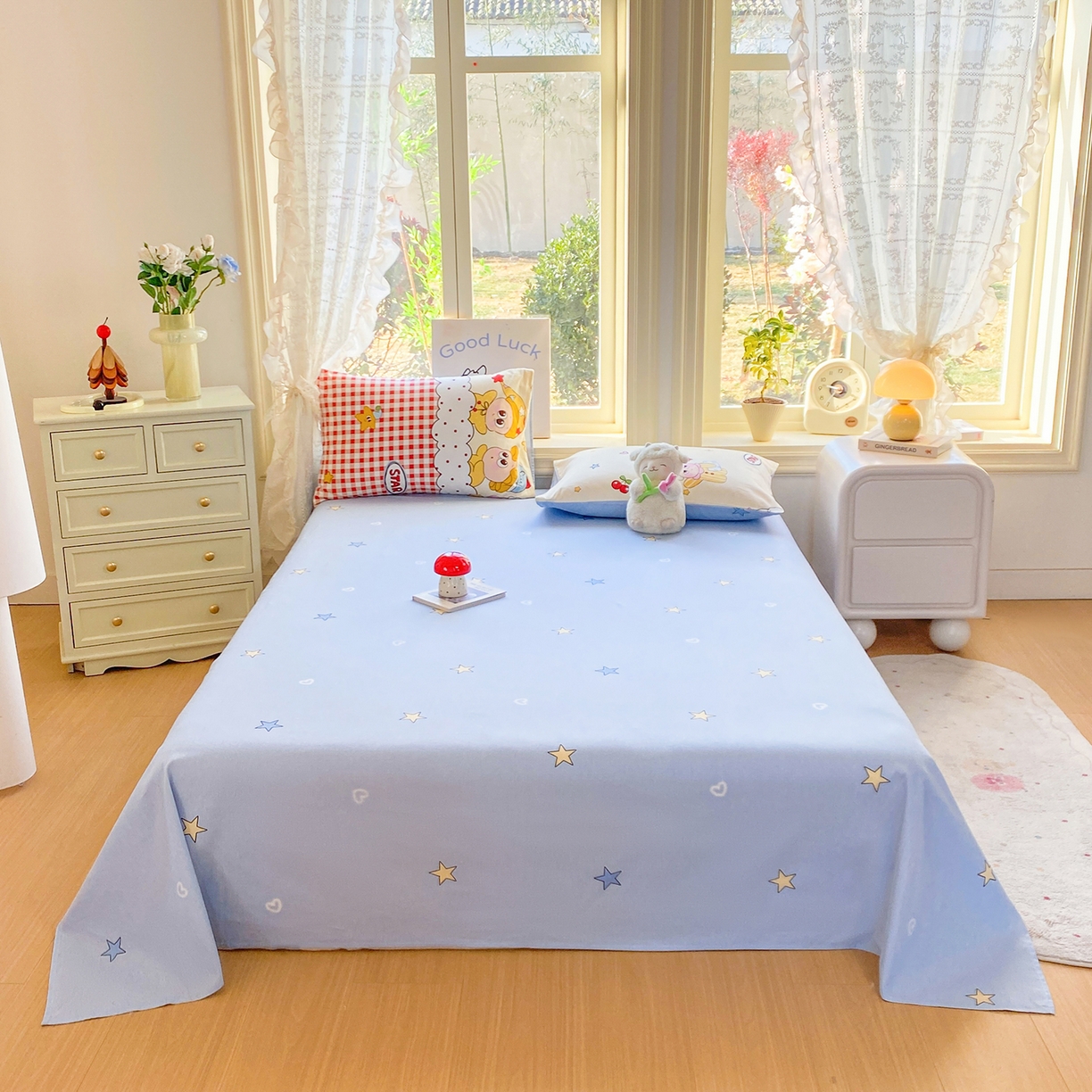 91家纺网 家纺一手货源 找家纺 黑马家居 2026新款13070全棉印花小清新卡通花卉单品被套系列 晚安星星人