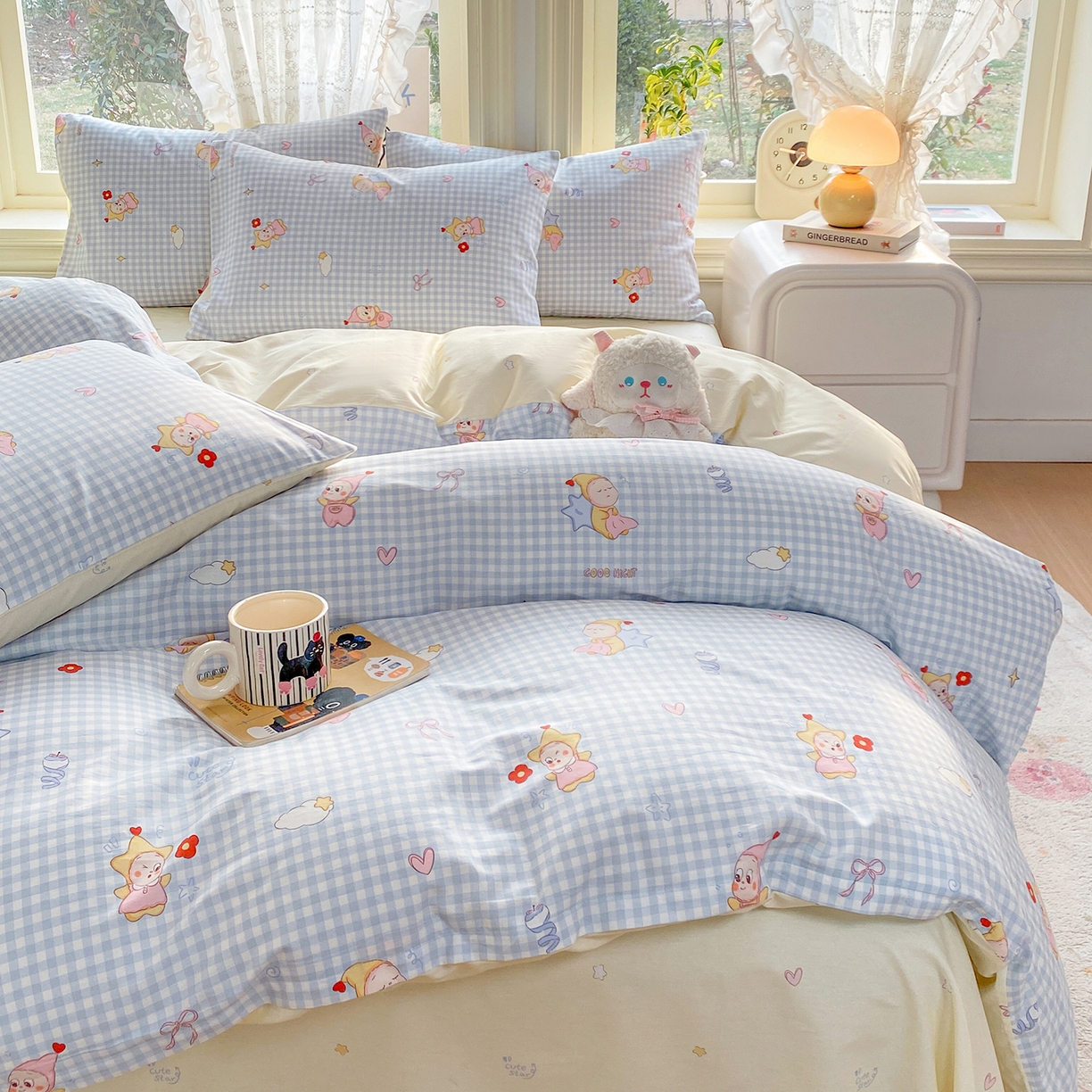 91家纺网 家纺一手货源 找家纺 黑马家居 2026新款13070全棉印花小清新卡通花卉单品被套系列 星星宝贝