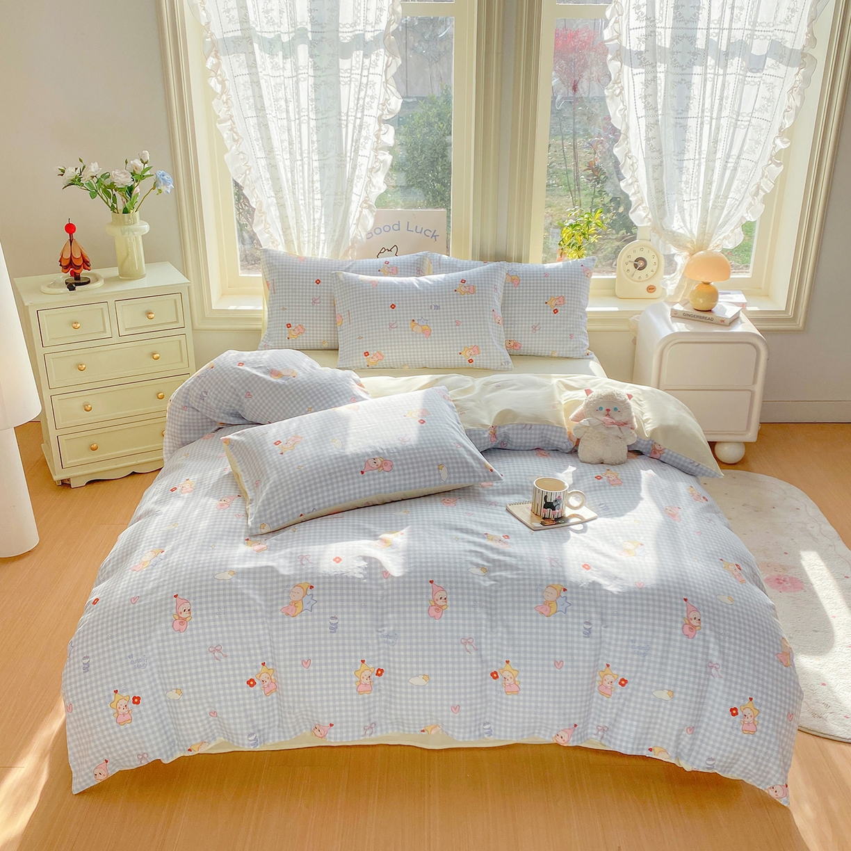 91家纺网 家纺一手货源 找家纺 黑马家居 2026新款13070全棉印花小清新卡通花卉单品被套系列 星星宝贝