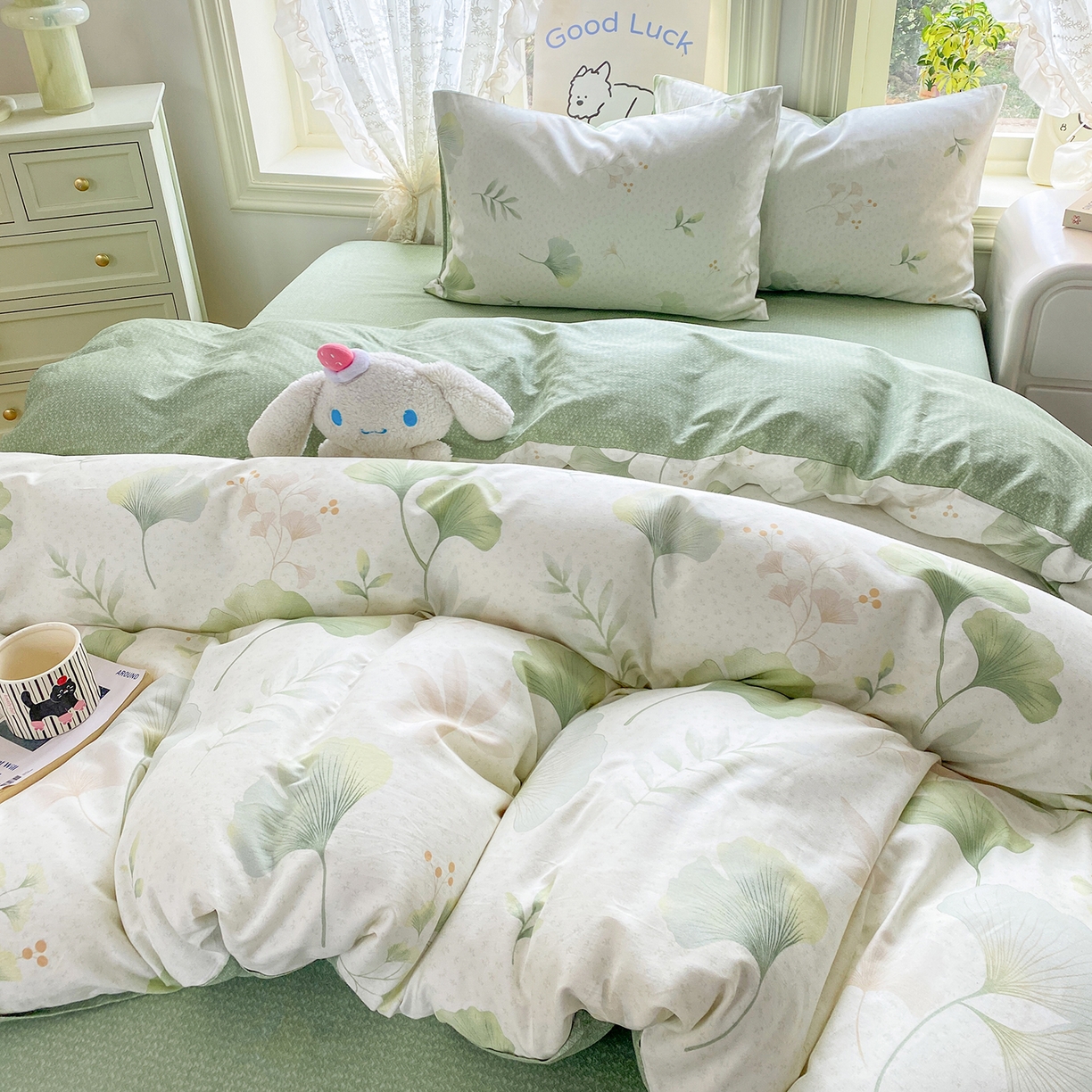 91家纺网 家纺一手货源 找家纺 黑马家居 2026新款13070全棉印花小清新卡通花卉单品被套系列 幸运叶