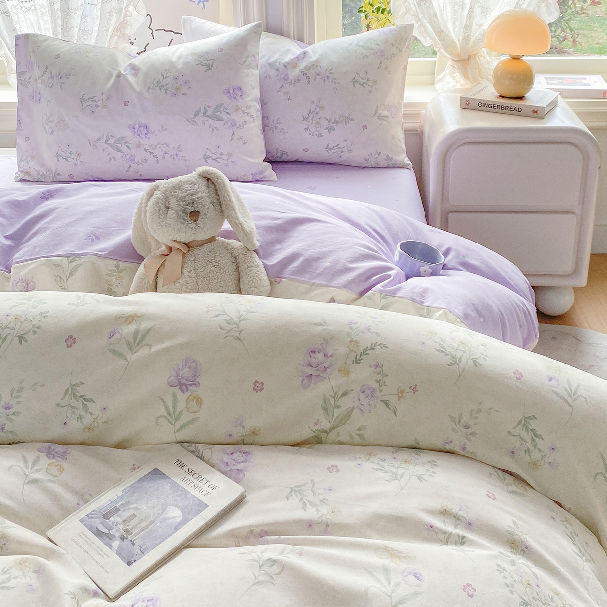 91家纺网 家纺一手货源 找家纺 黑马家居 2026新款13070全棉印花小清新卡通花卉单品被套系列 紫韶