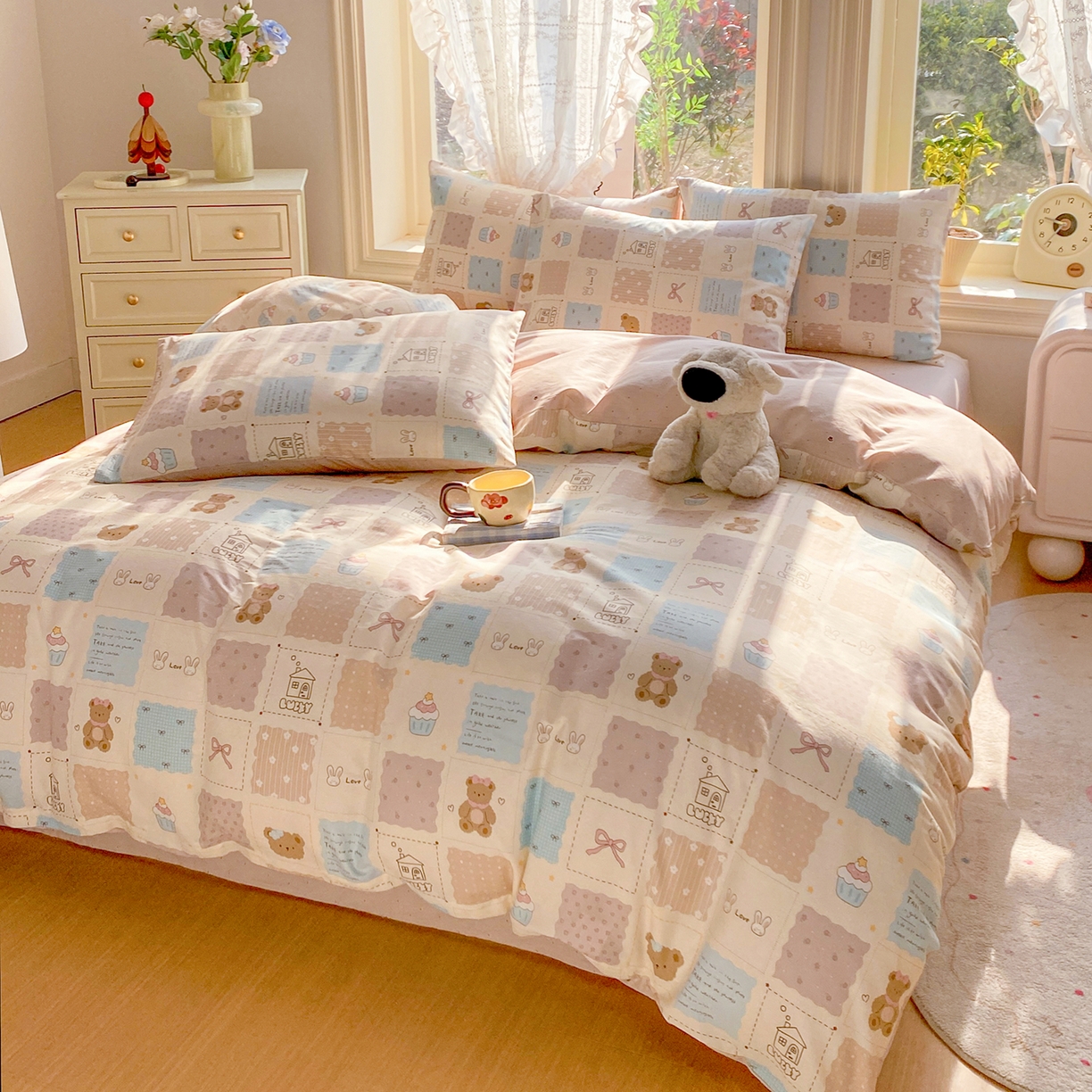 91家纺网 家纺一手货源 找家纺 （总）黑马家居 2026新款13070全棉印花小清新卡通花卉四件套系列