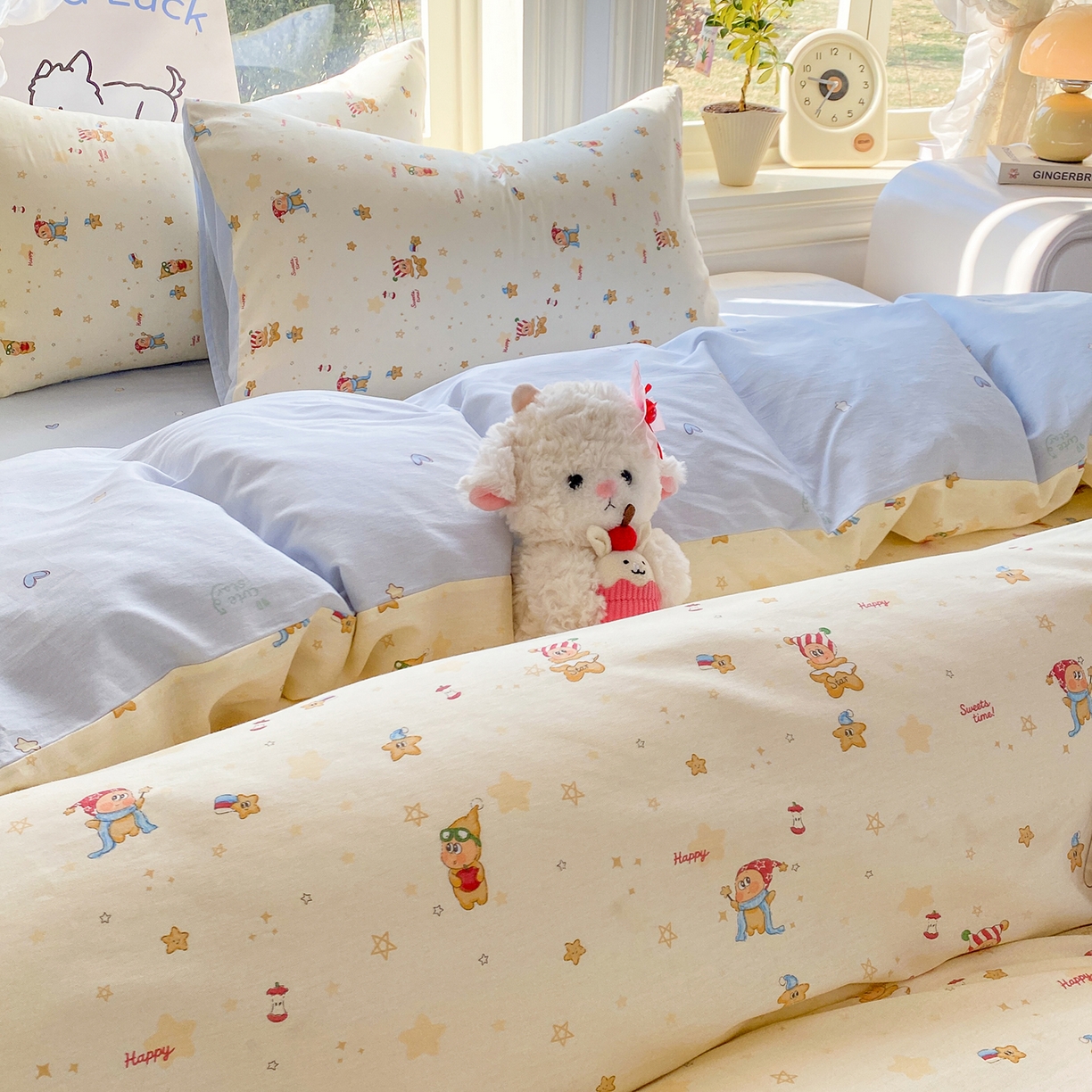 91家纺网 家纺一手货源 找家纺 黑马家居 2026新款13070全棉印花小清新卡通花卉四件套系列 魔法星星人